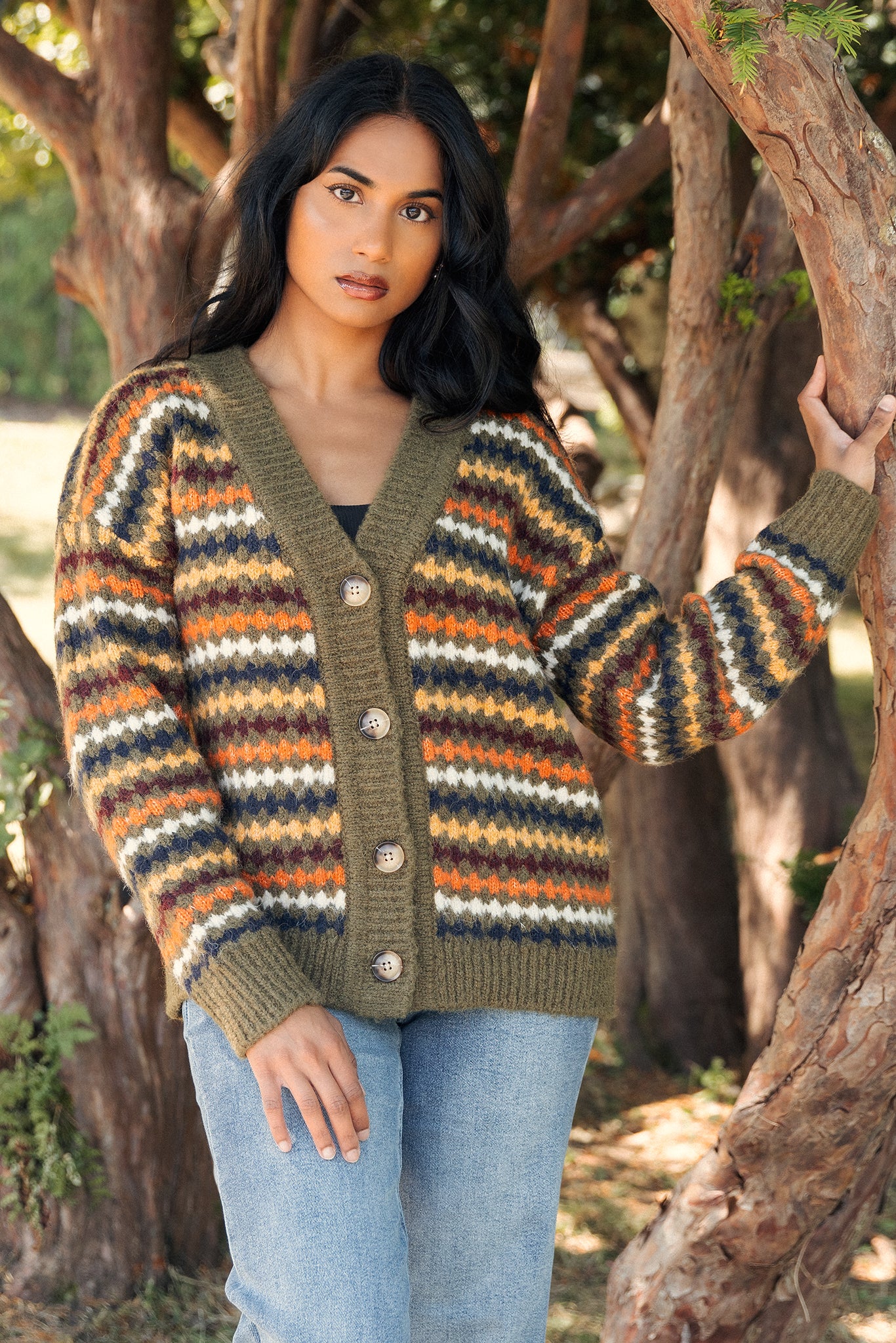 Multi-Colour V-Neck Knit Cardigan