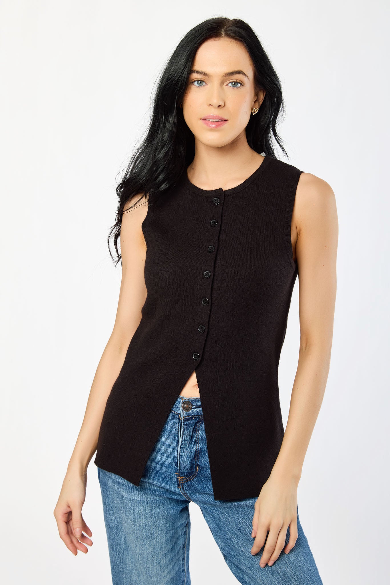 Crew-Neck Button-Front Sweater Vest