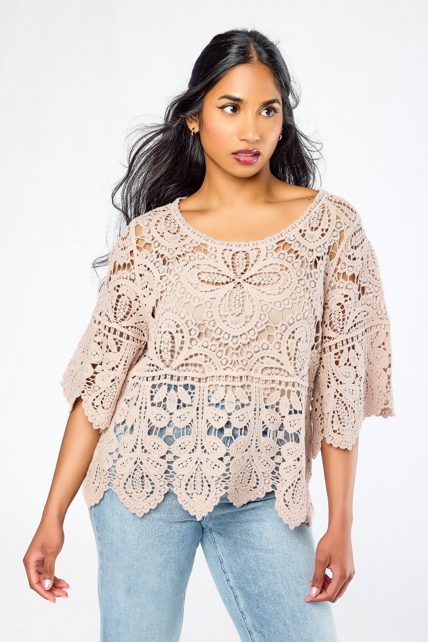 Crochet Elbow-Length Sleeve Sweater