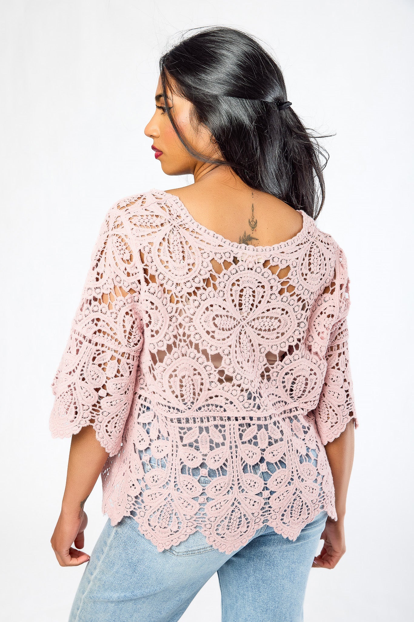 Crochet Elbow-Length Sleeve Sweater