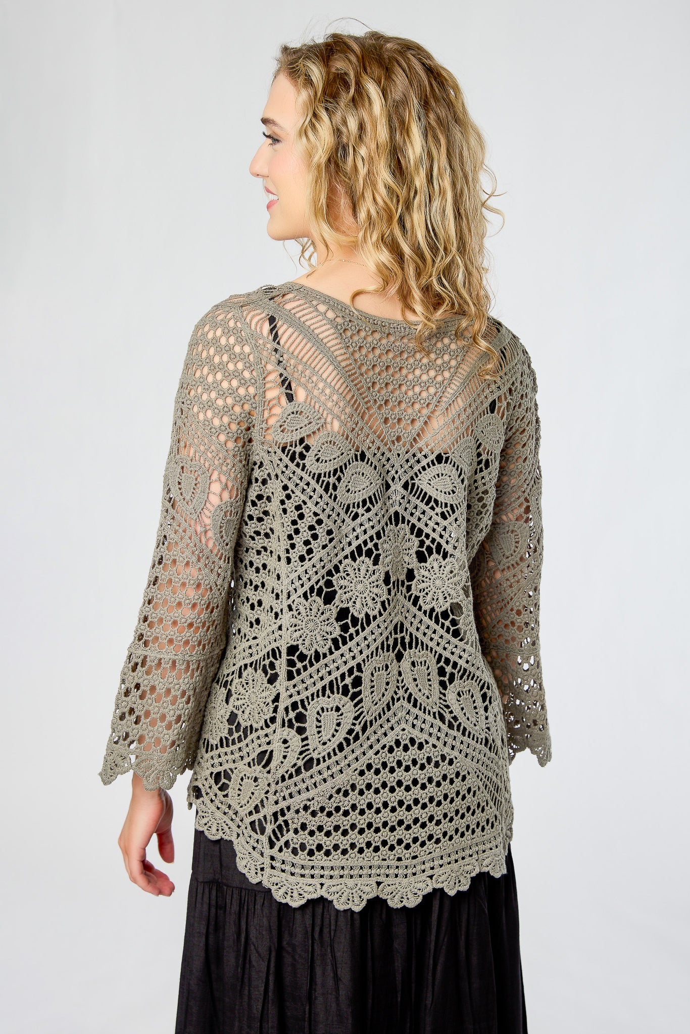 Crochet V-Neck Tunic Length Sweater