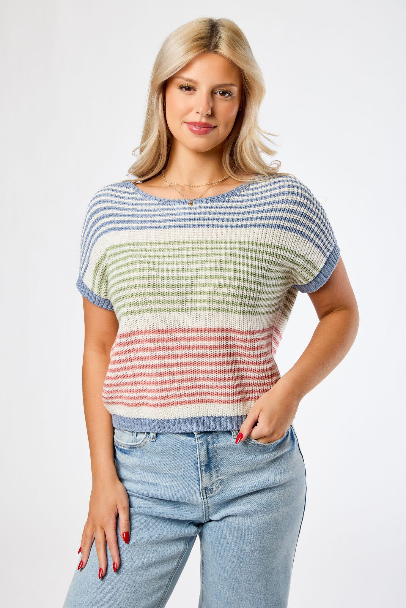 Stripe Short Sleeve Sweater