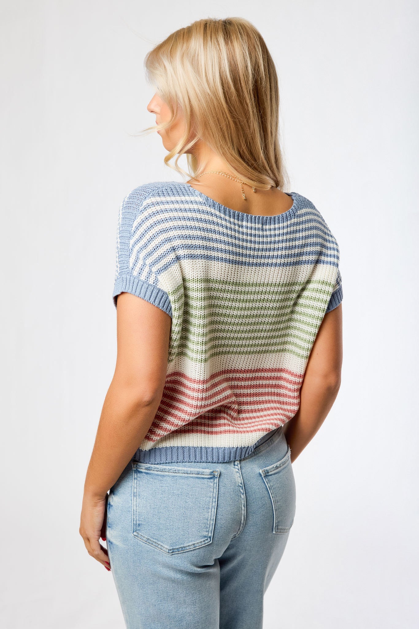 Stripe Short Sleeve Sweater