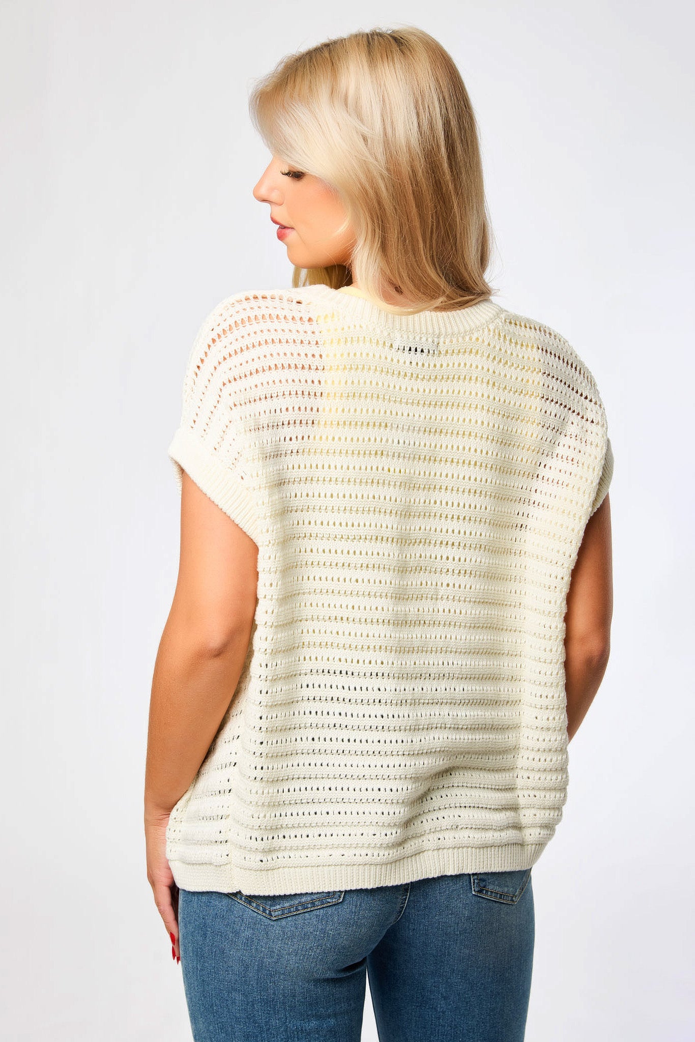 Openwork Cap Sleeve Open Cardigan