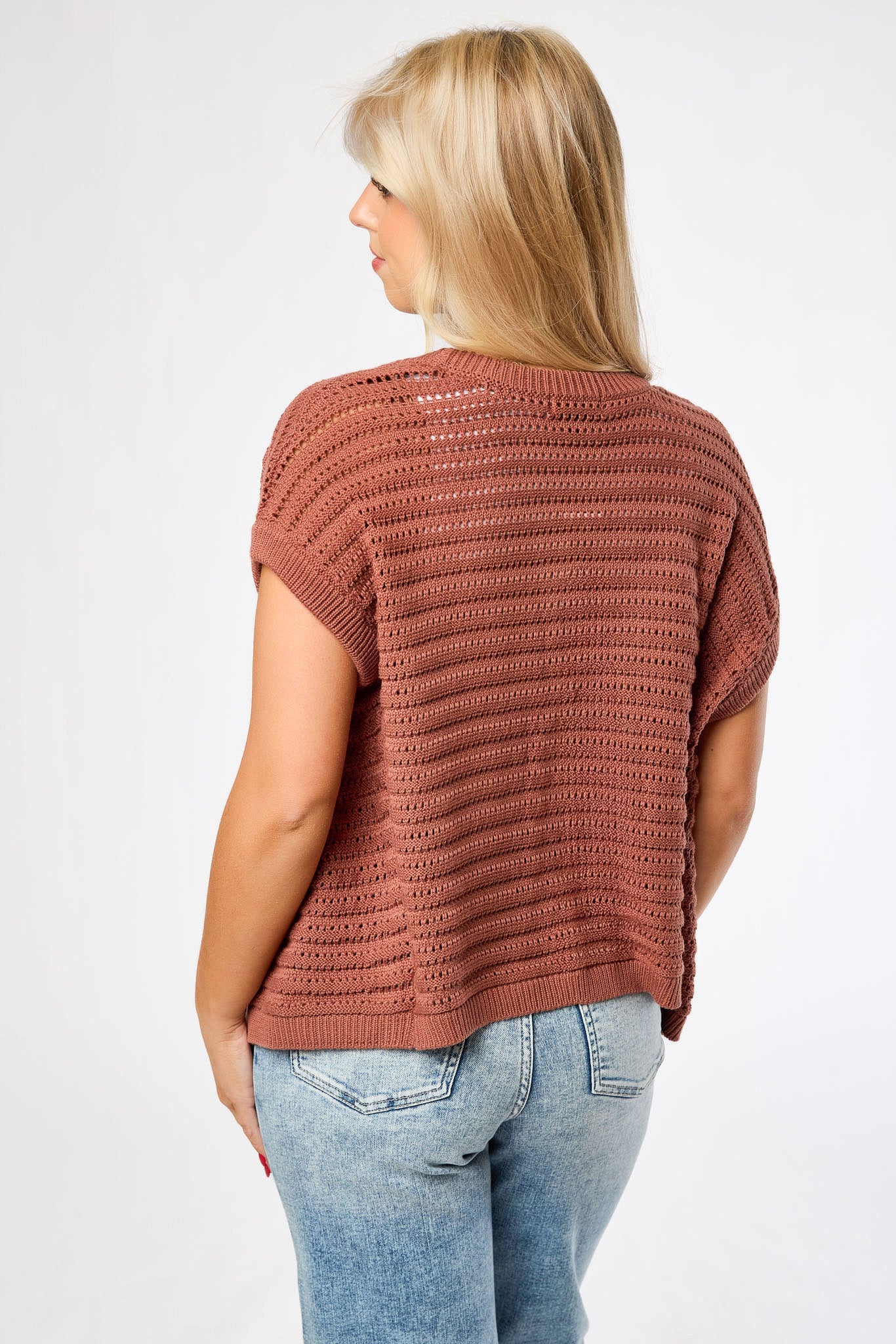 Openwork Cap Sleeve Open Cardigan