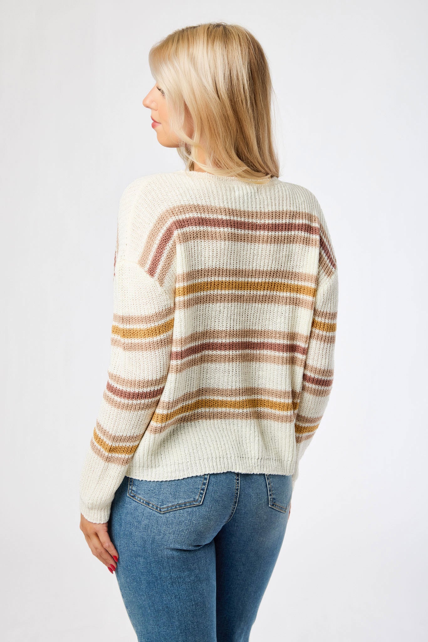 Stripe Lightweight Crew-Neck Dolman Sleeve Sweater