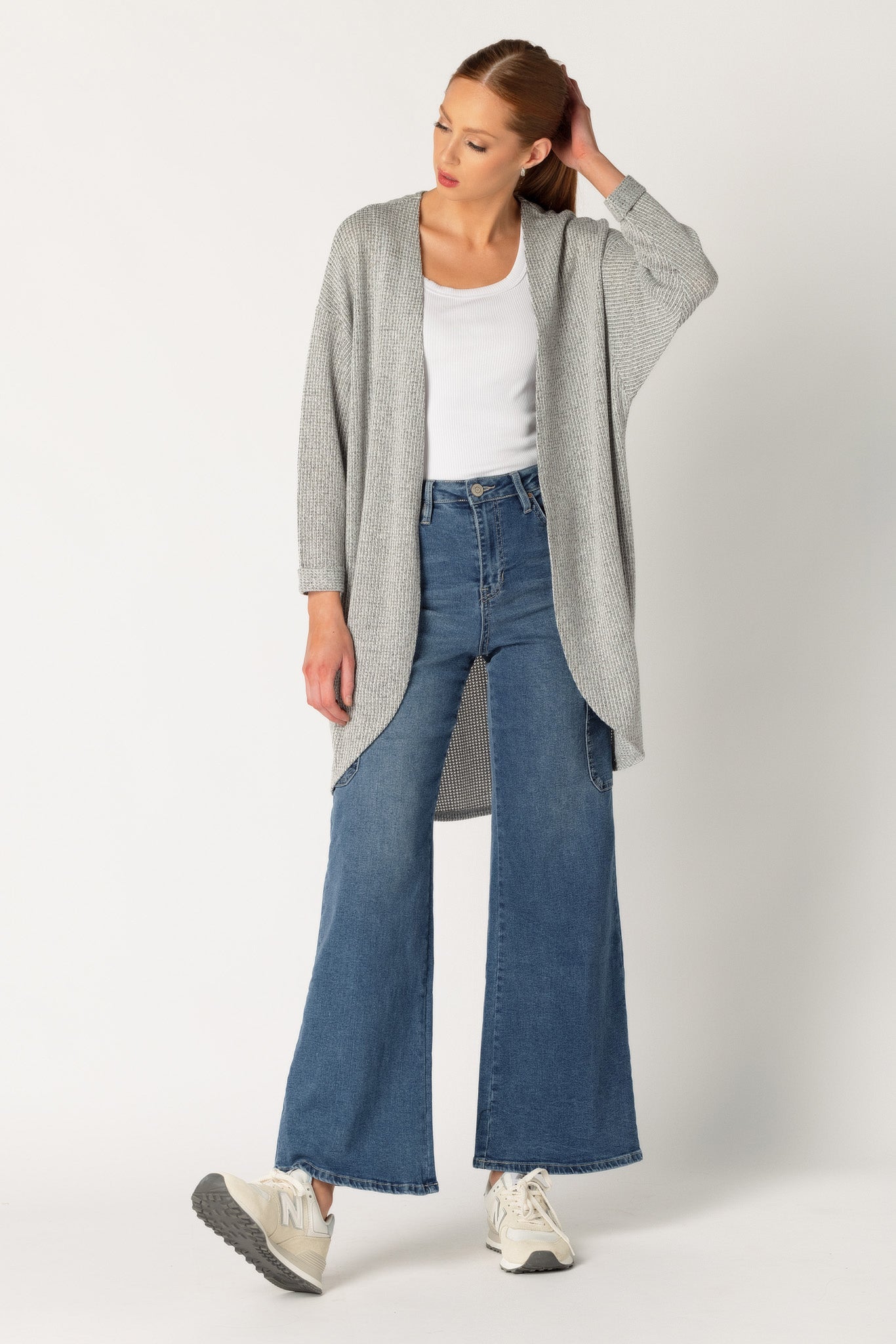 Waffle Knit 3/4 Sleeve Cardigan