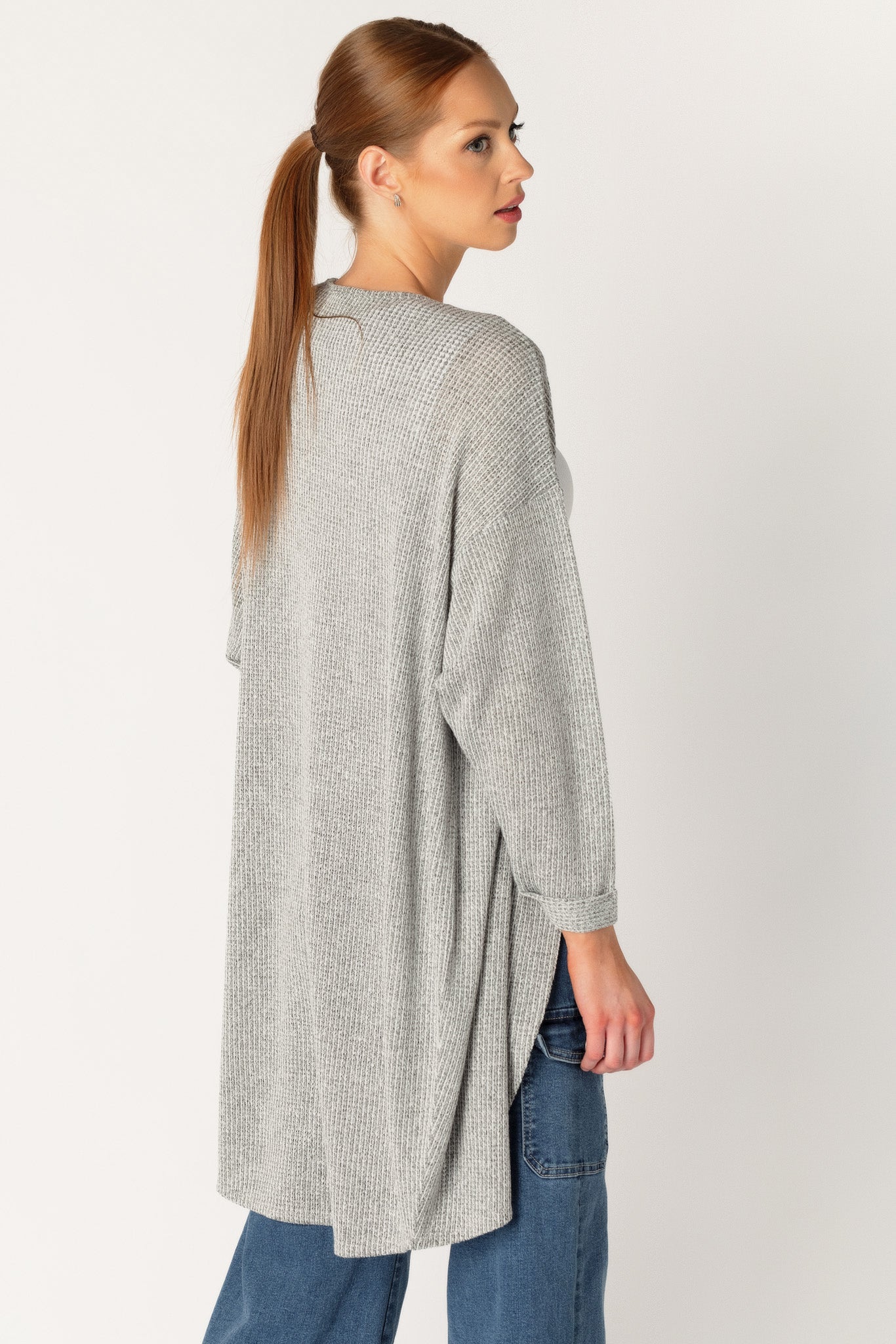 Waffle Knit 3/4 Sleeve Cardigan