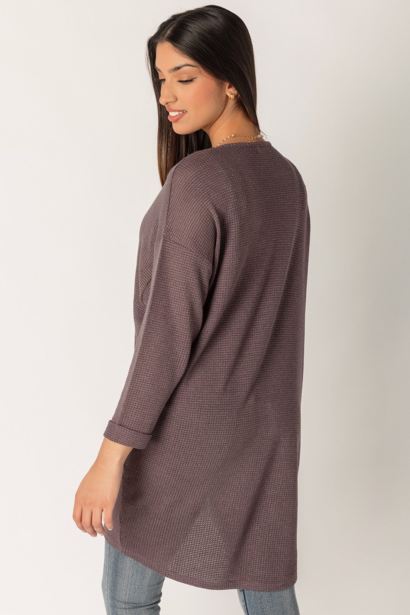 Waffle Knit 3/4 Sleeve Cardigan
