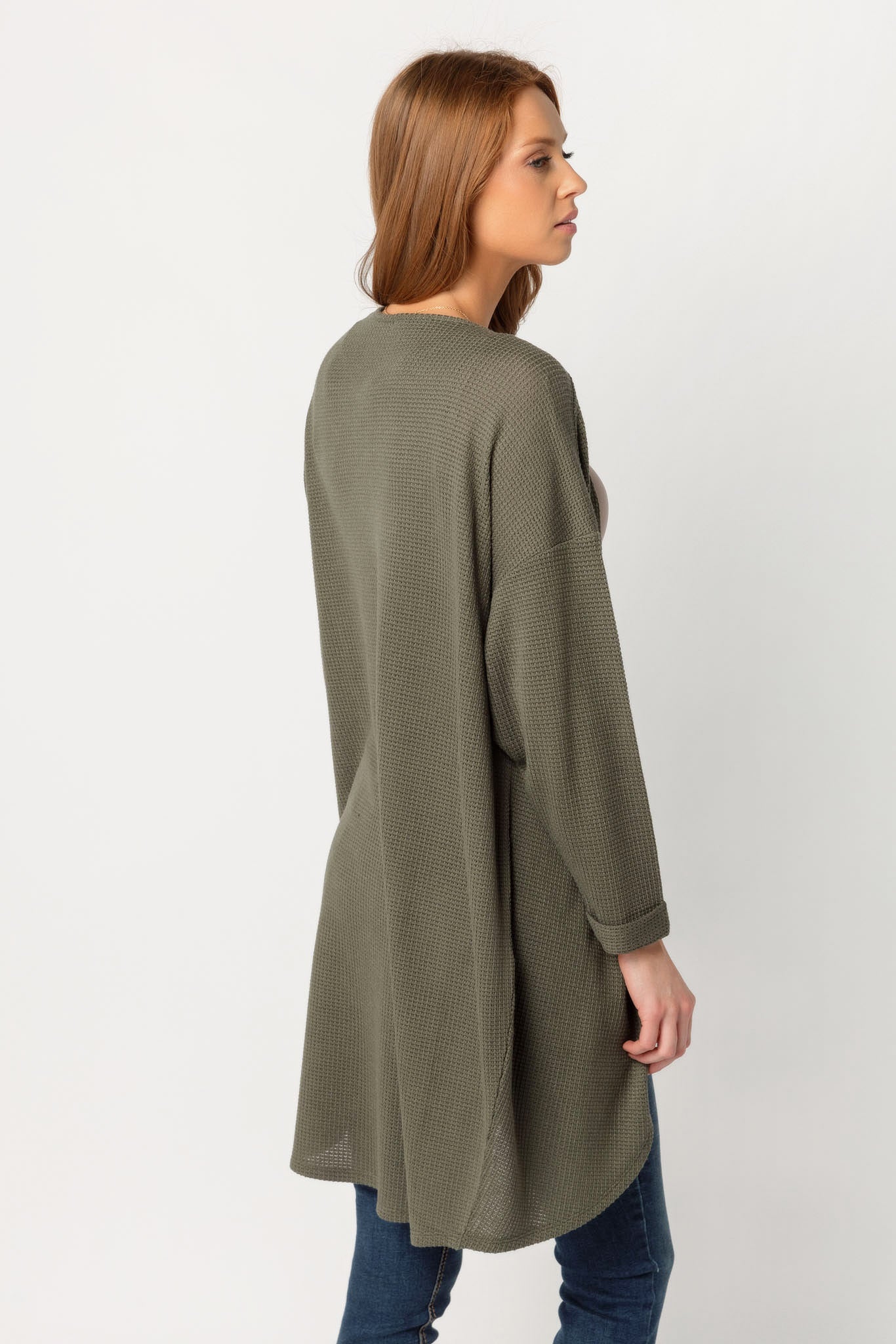 Waffle Knit 3/4 Sleeve Cardigan