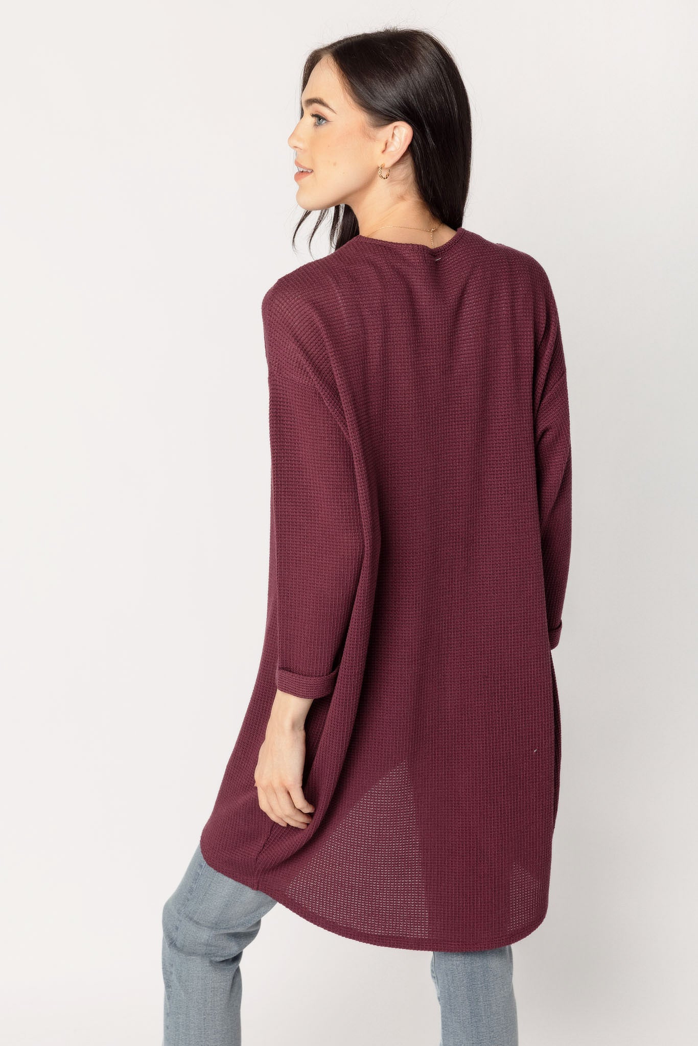 Waffle Knit 3/4 Sleeve Cardigan