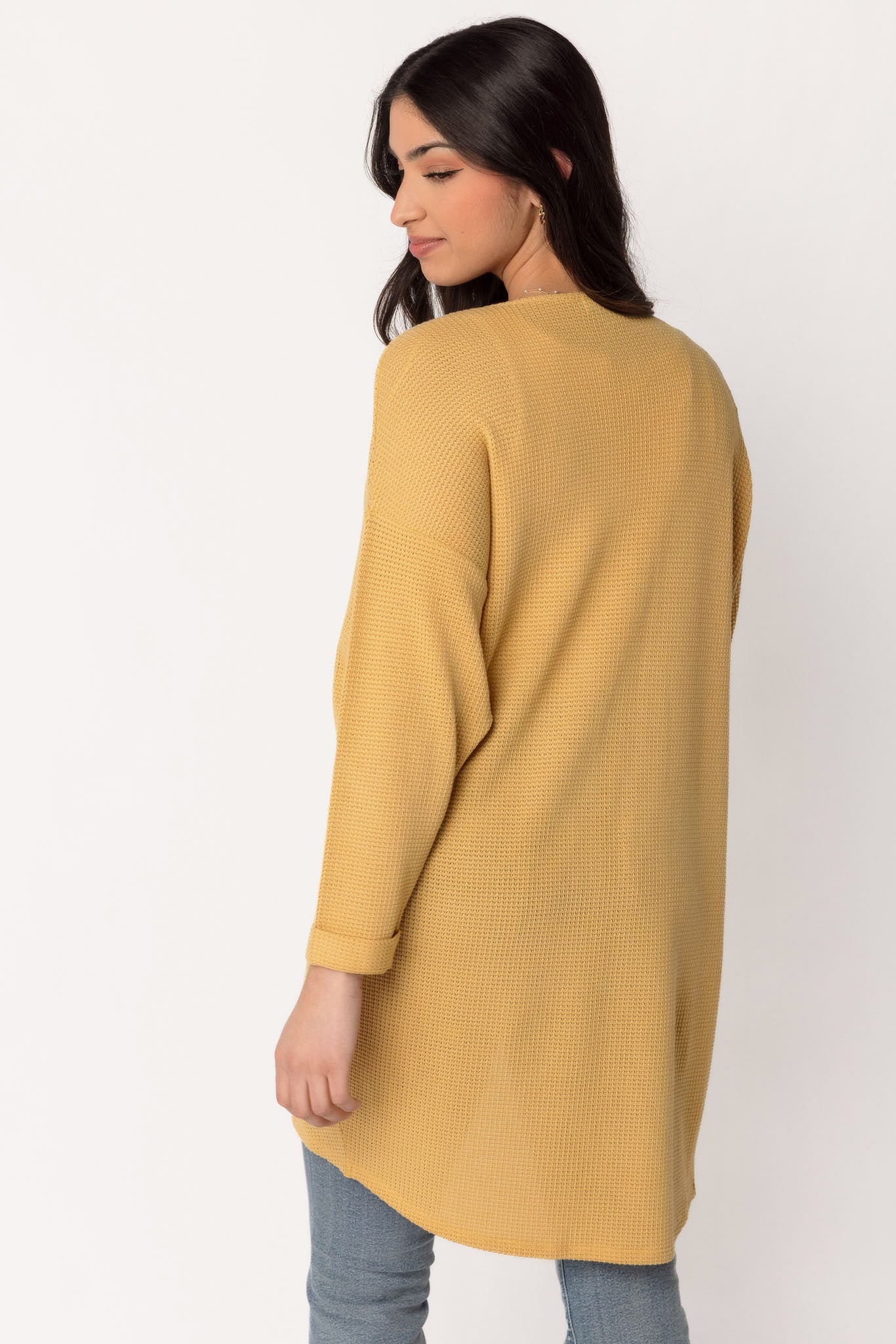 Waffle Knit 3/4 Sleeve Cardigan