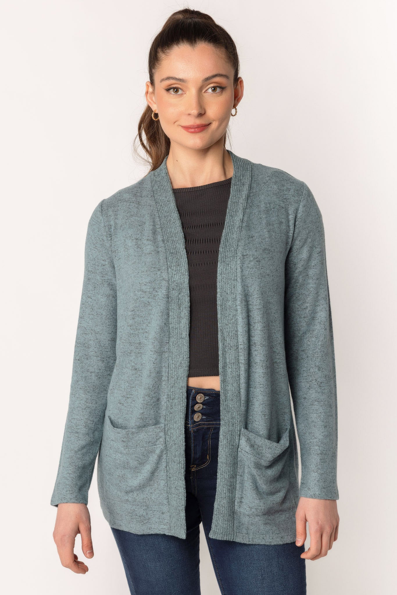 Supersoft Open Cardigan with Ribbed Trim