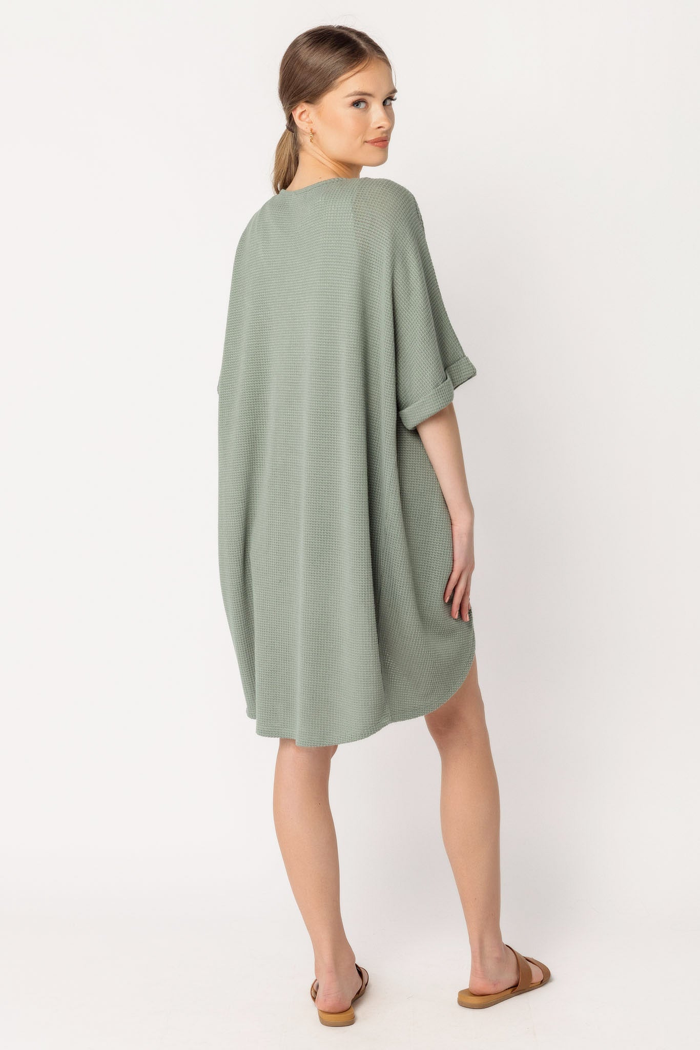 Waffle Knit Short Sleeve Cocoon Cardigan