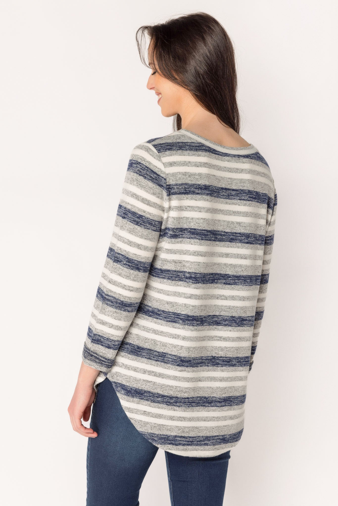 3/4 Sleeve Stripe Print Supersoft Sweater