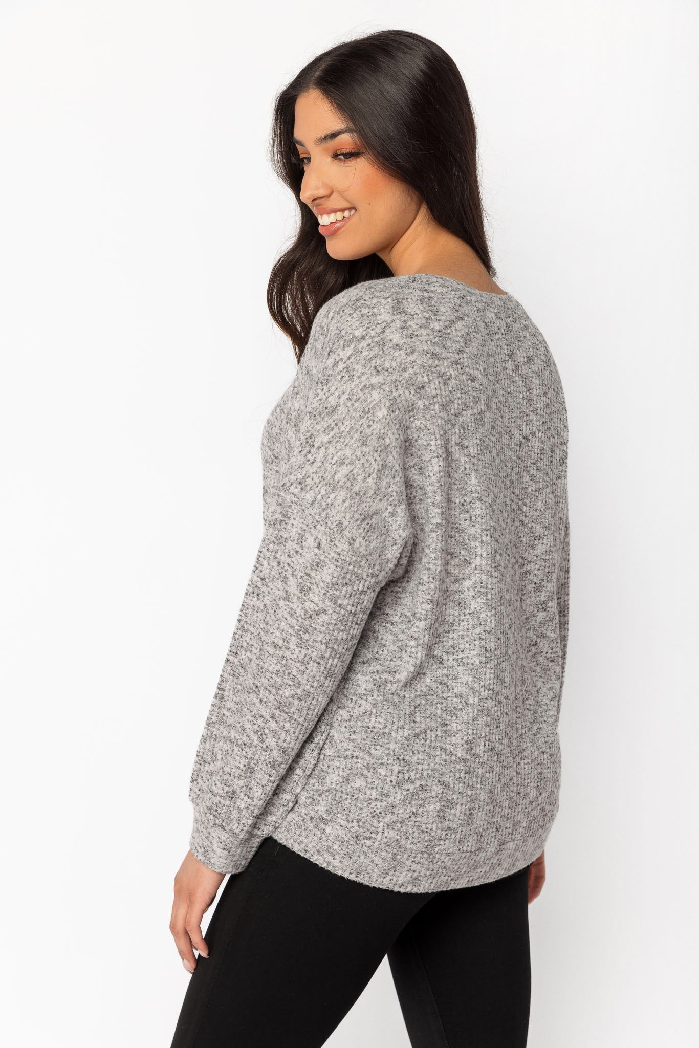 Space Dye Balloon Sleeve Waffle Knit Sweater