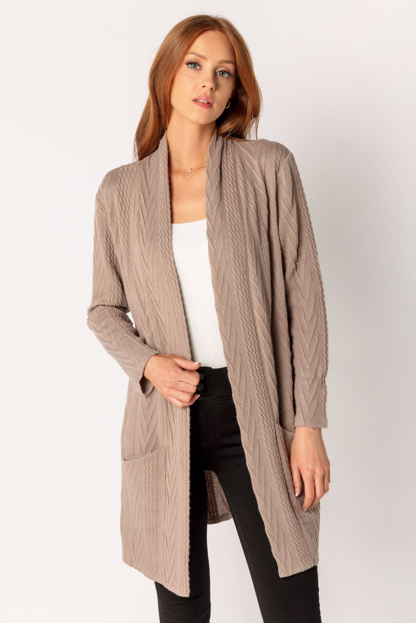 Cable Knit Open Cardigan