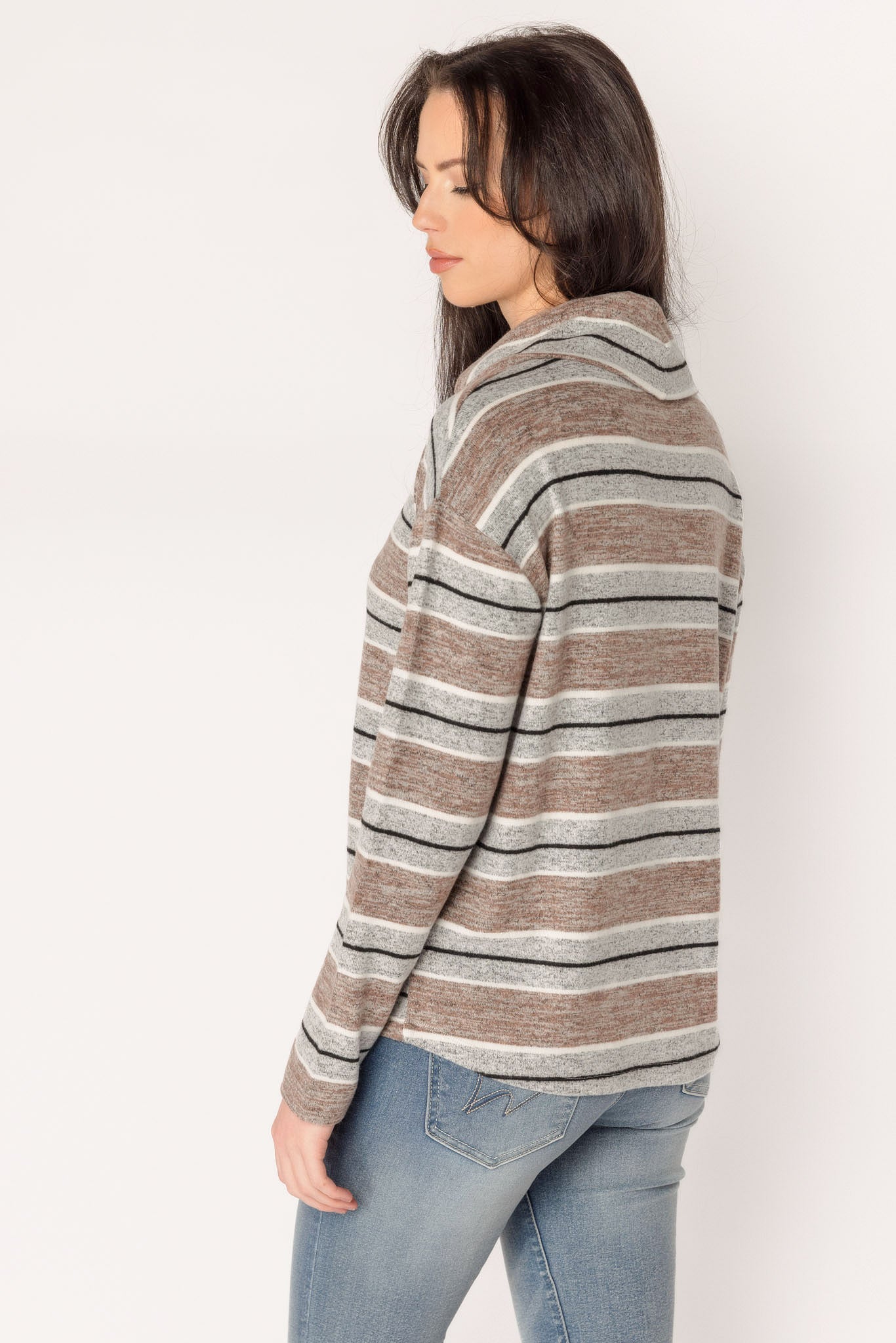 Supersoft Striped Cowl-Neck Pullover