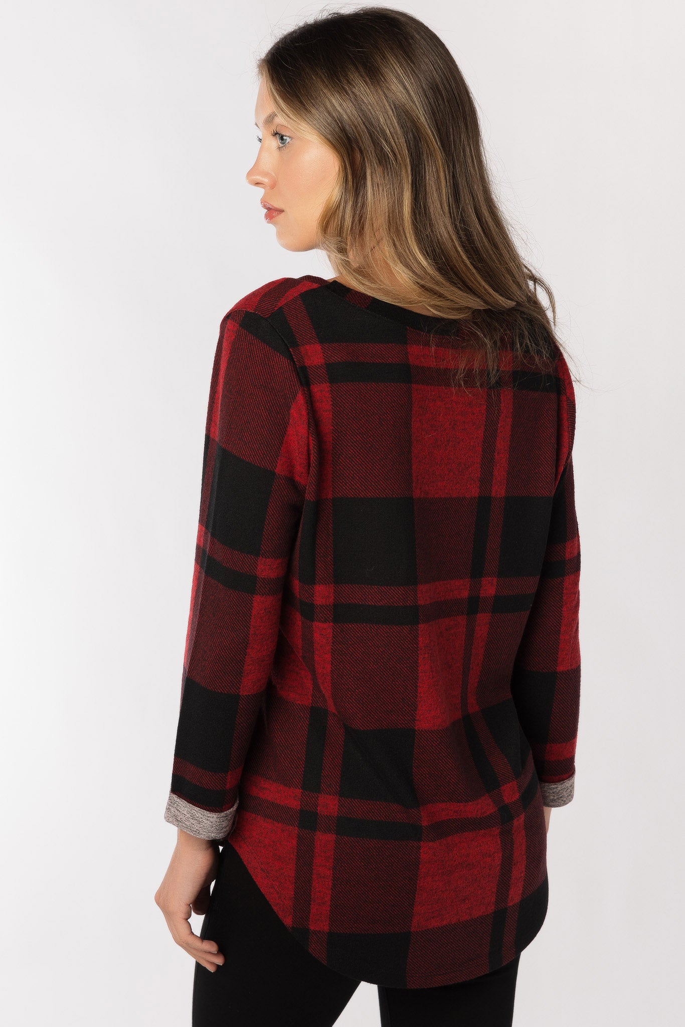 Holiday Plaid Supersoft 3/4 Sleeve Top