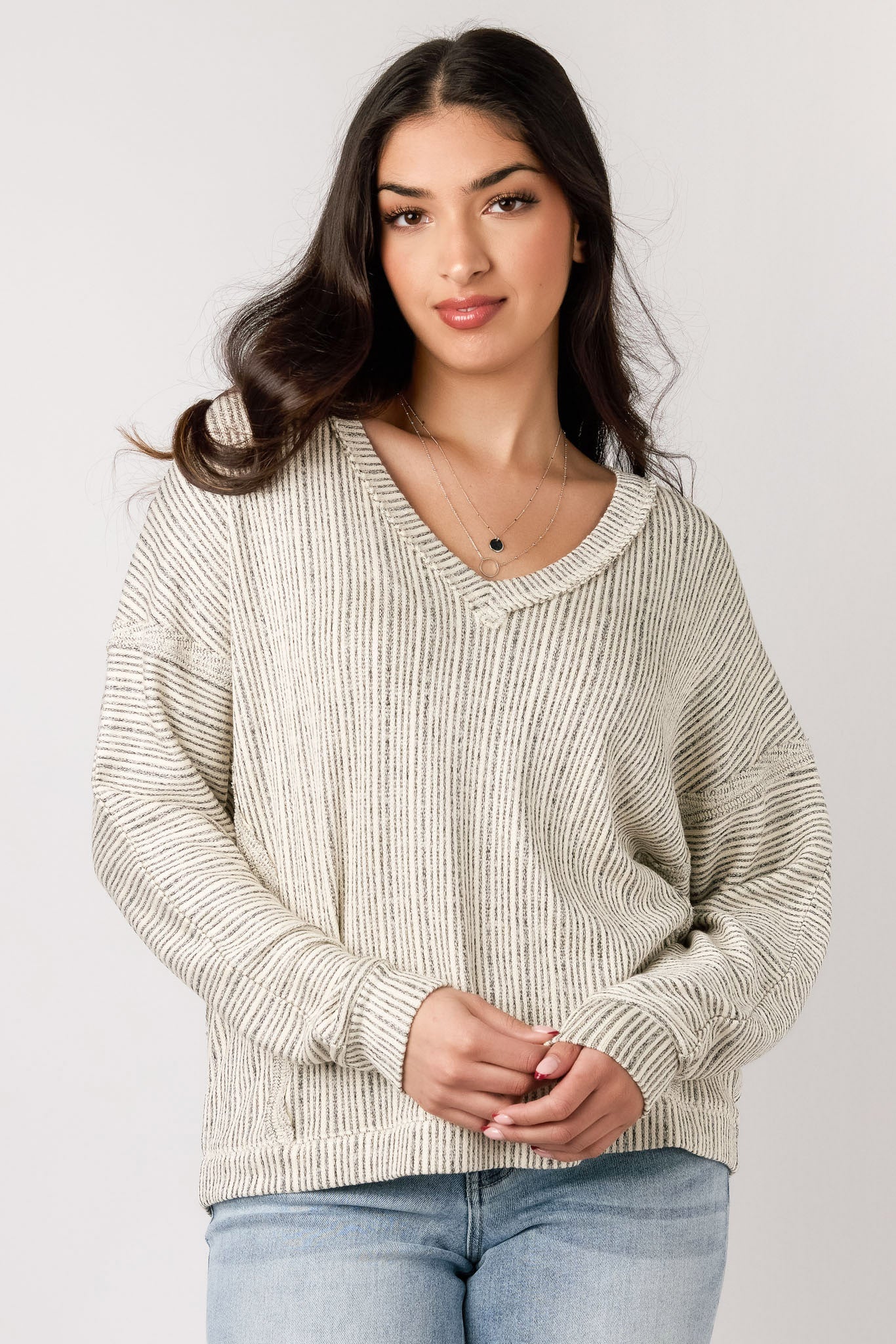 Oversized Ribbed V-Neck Sweater