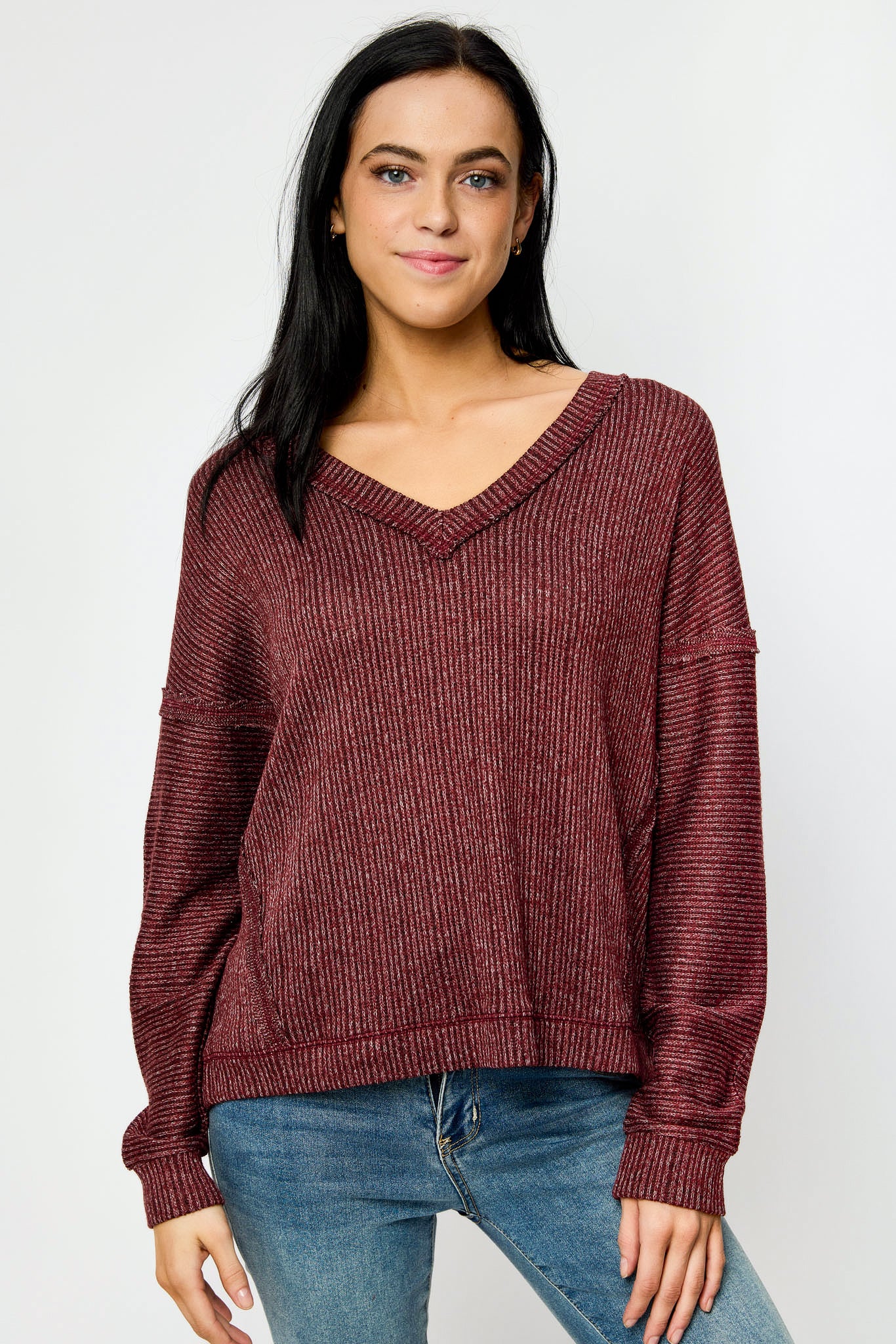 Oversized Ribbed V-Neck Sweater