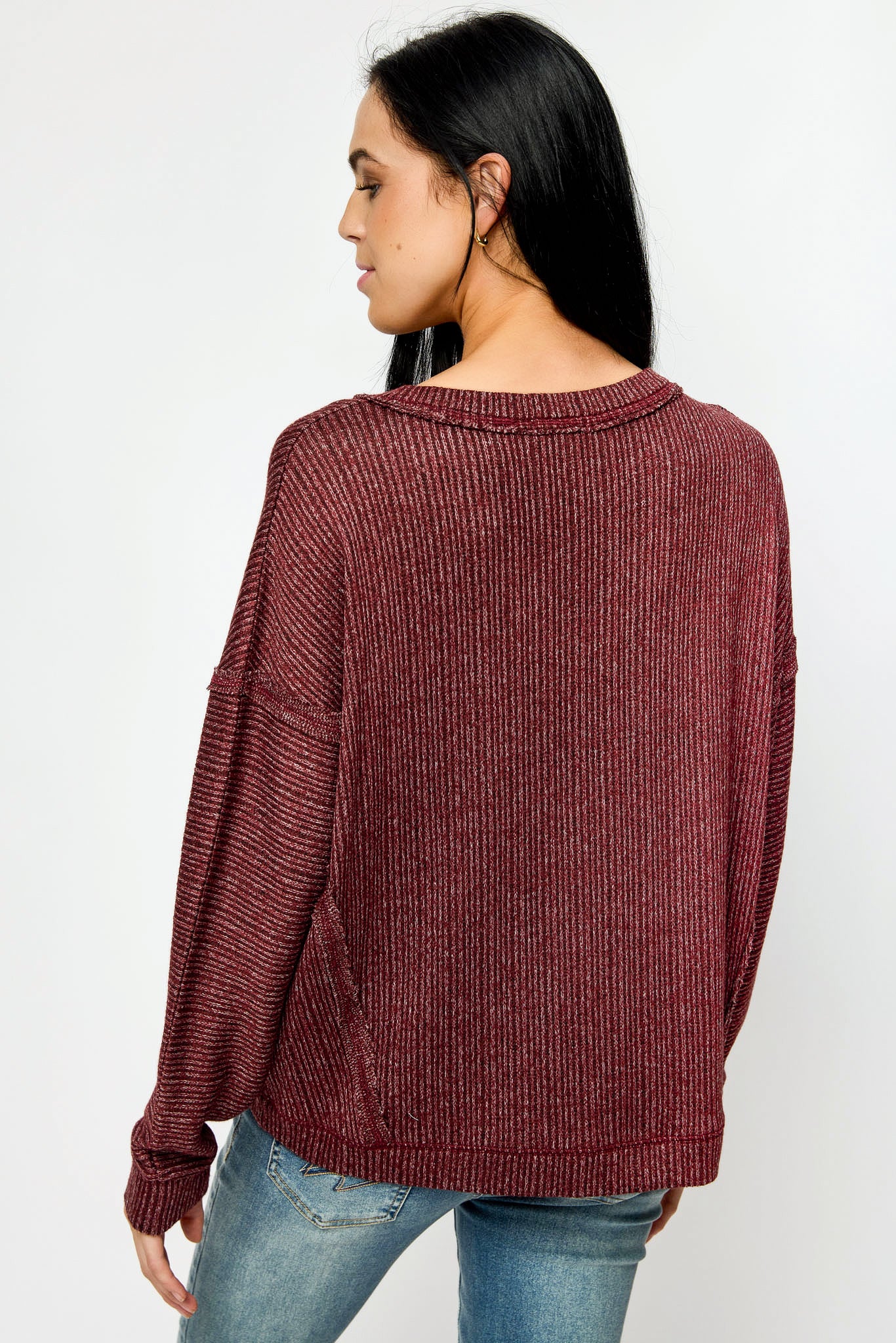 Oversized Ribbed V-Neck Sweater