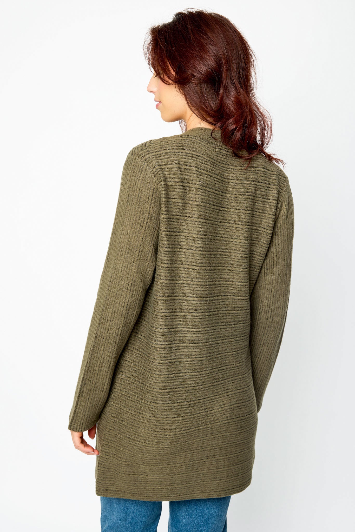 Brushed Stripe Long-Sleeve Open Cardigan