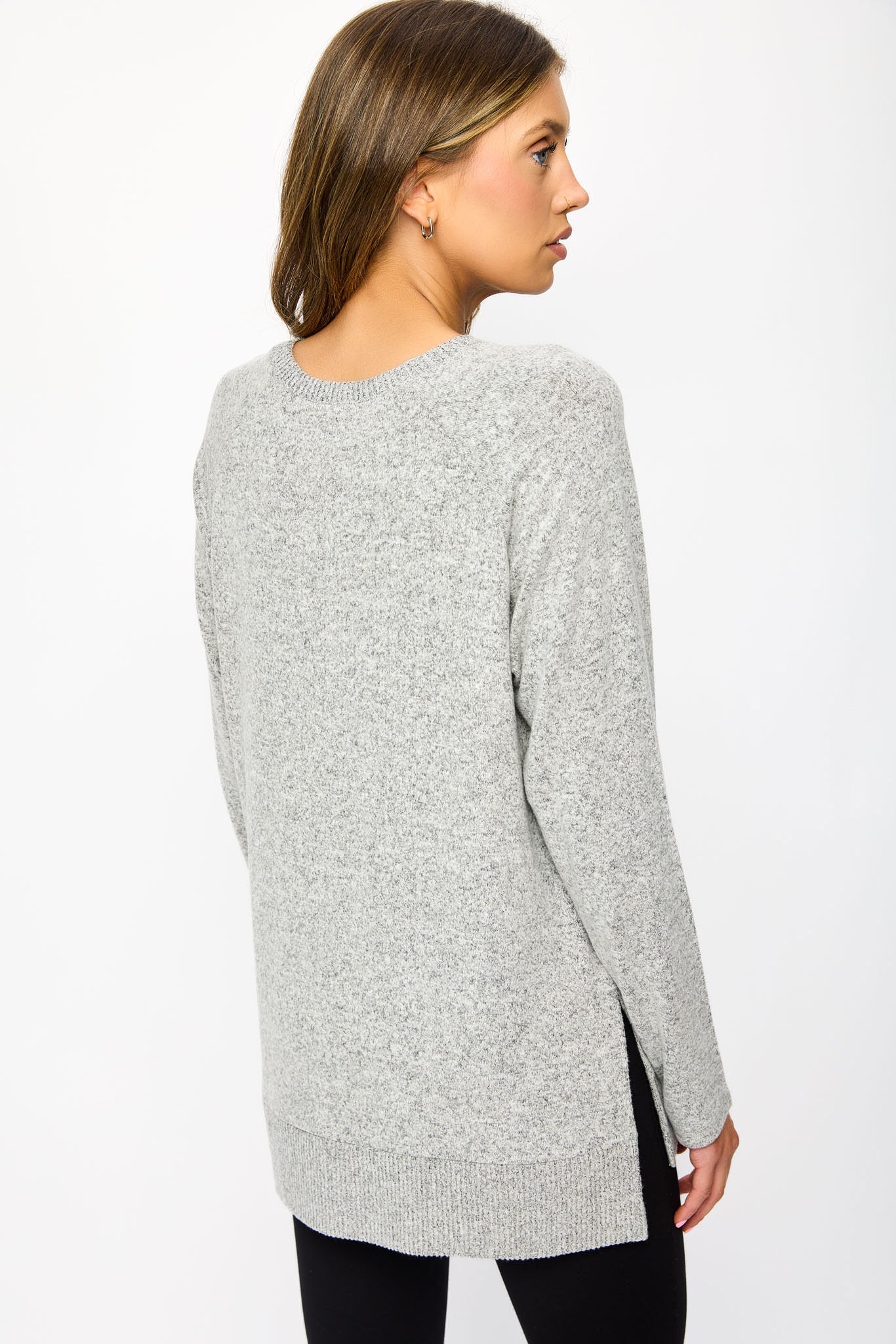 Crew-Neck Long Sleeve High-Low Sweater