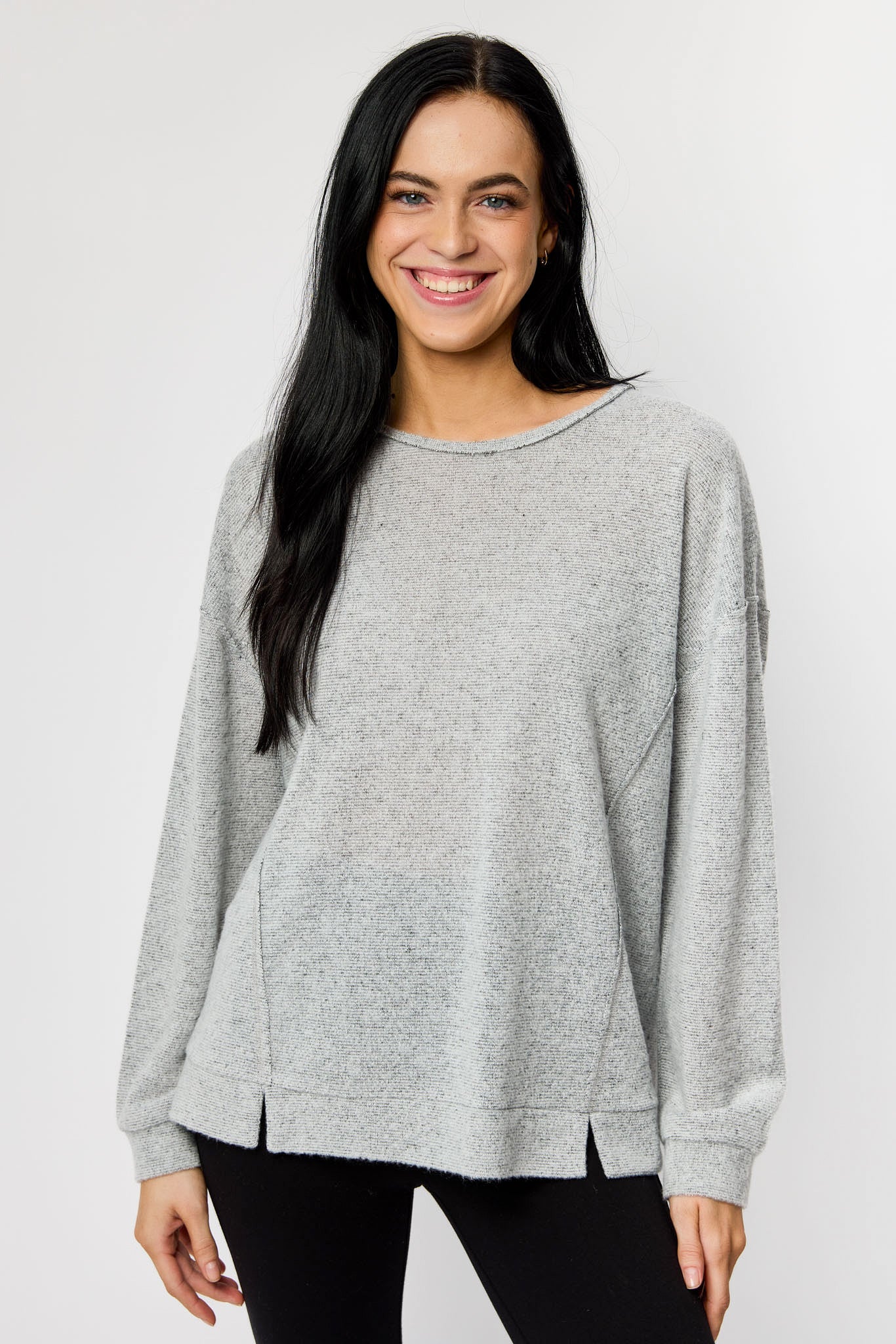 Brushed Mini Stripe Crew-Neck Oversized Sweater