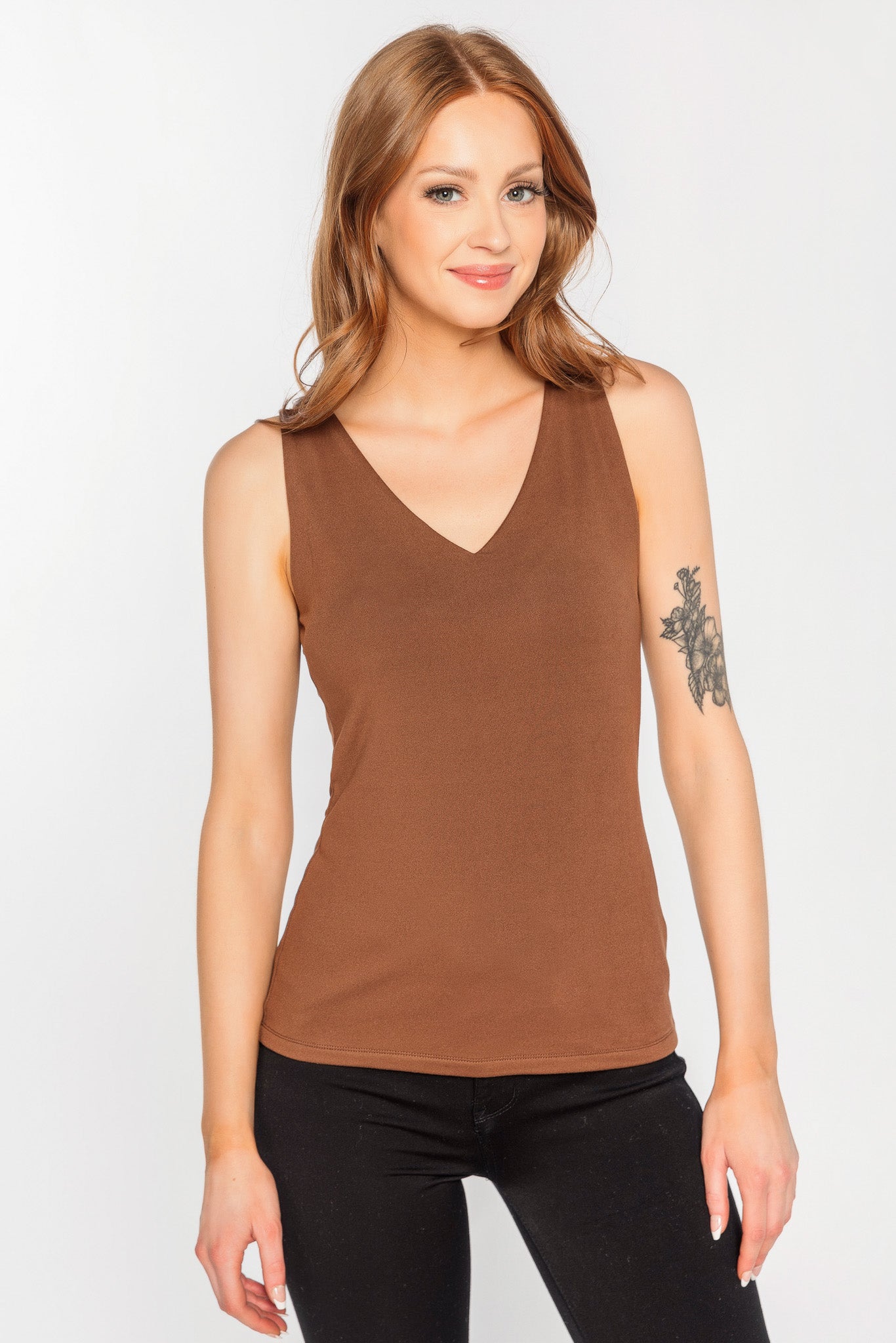 Double Brushed Sleeveless V-Neck