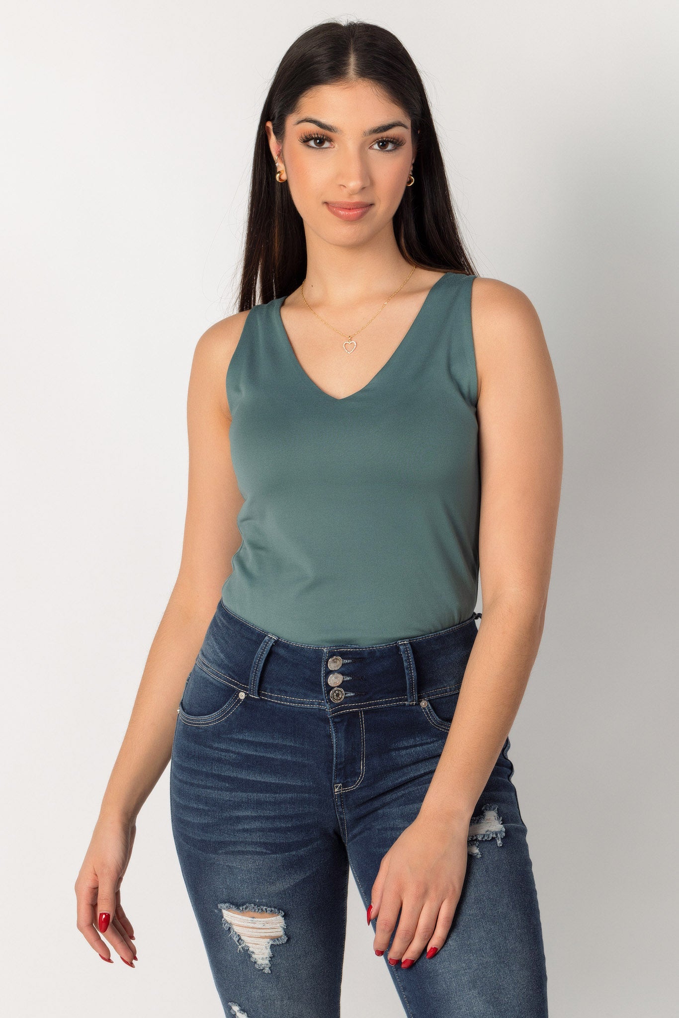 Double Brushed Sleeveless V-Neck