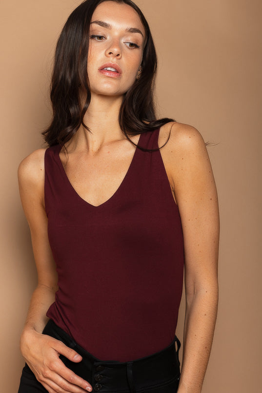 Double Brushed Sleeveless V-Neck