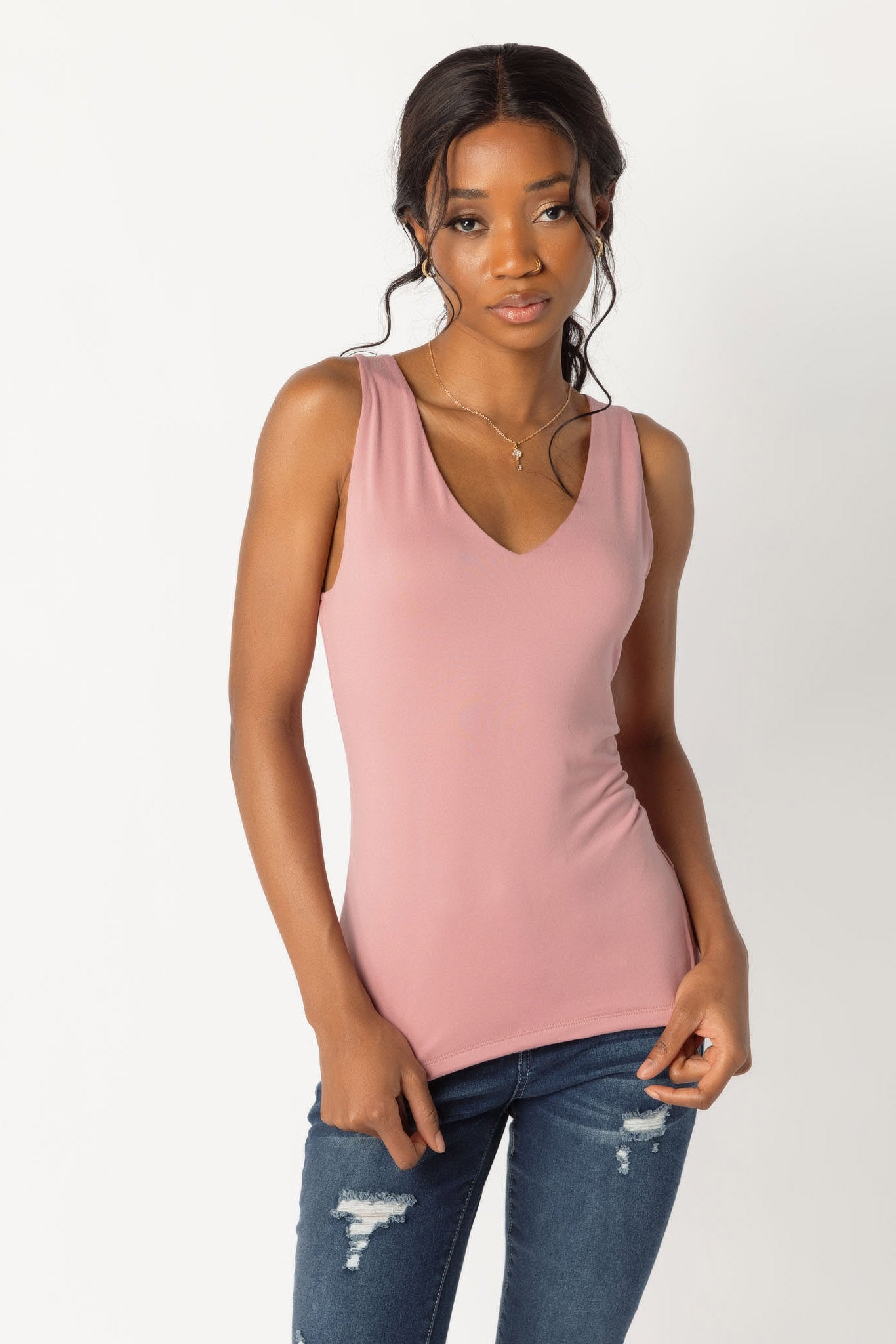 Double Brushed Sleeveless V-Neck
