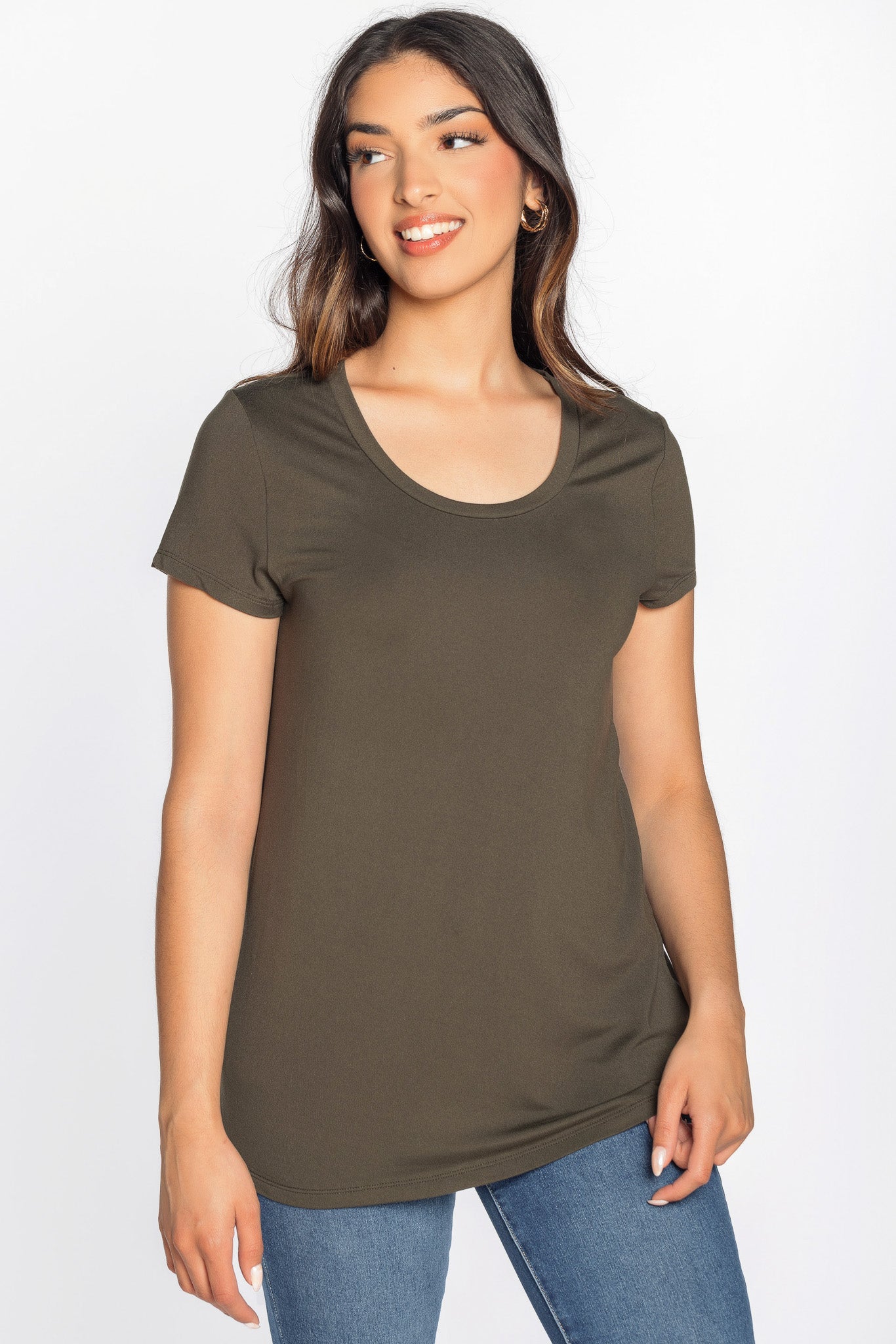 Brushed Cap Sleeve Scoopneck T-Shirt