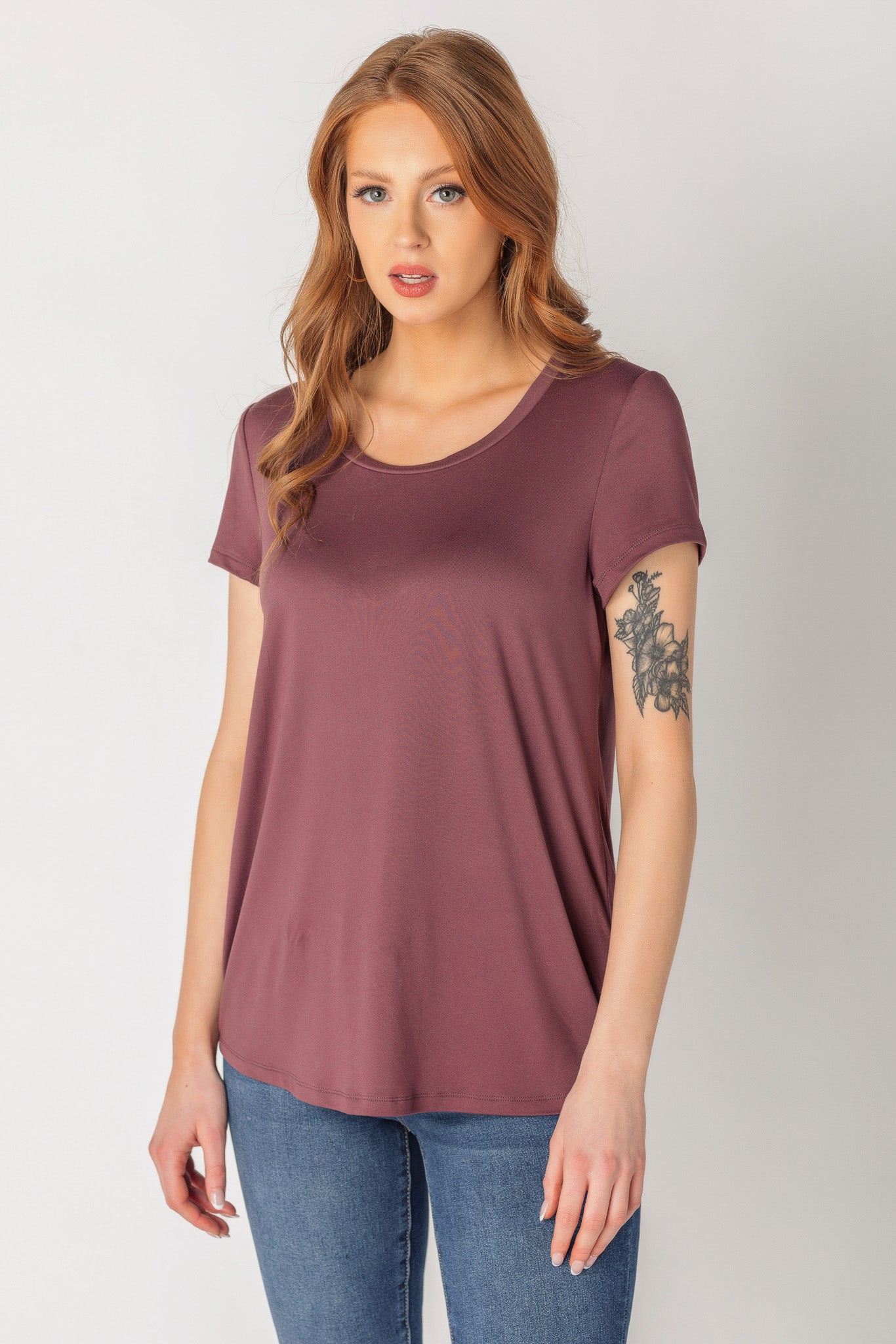 Brushed Cap Sleeve Scoopneck T-Shirt