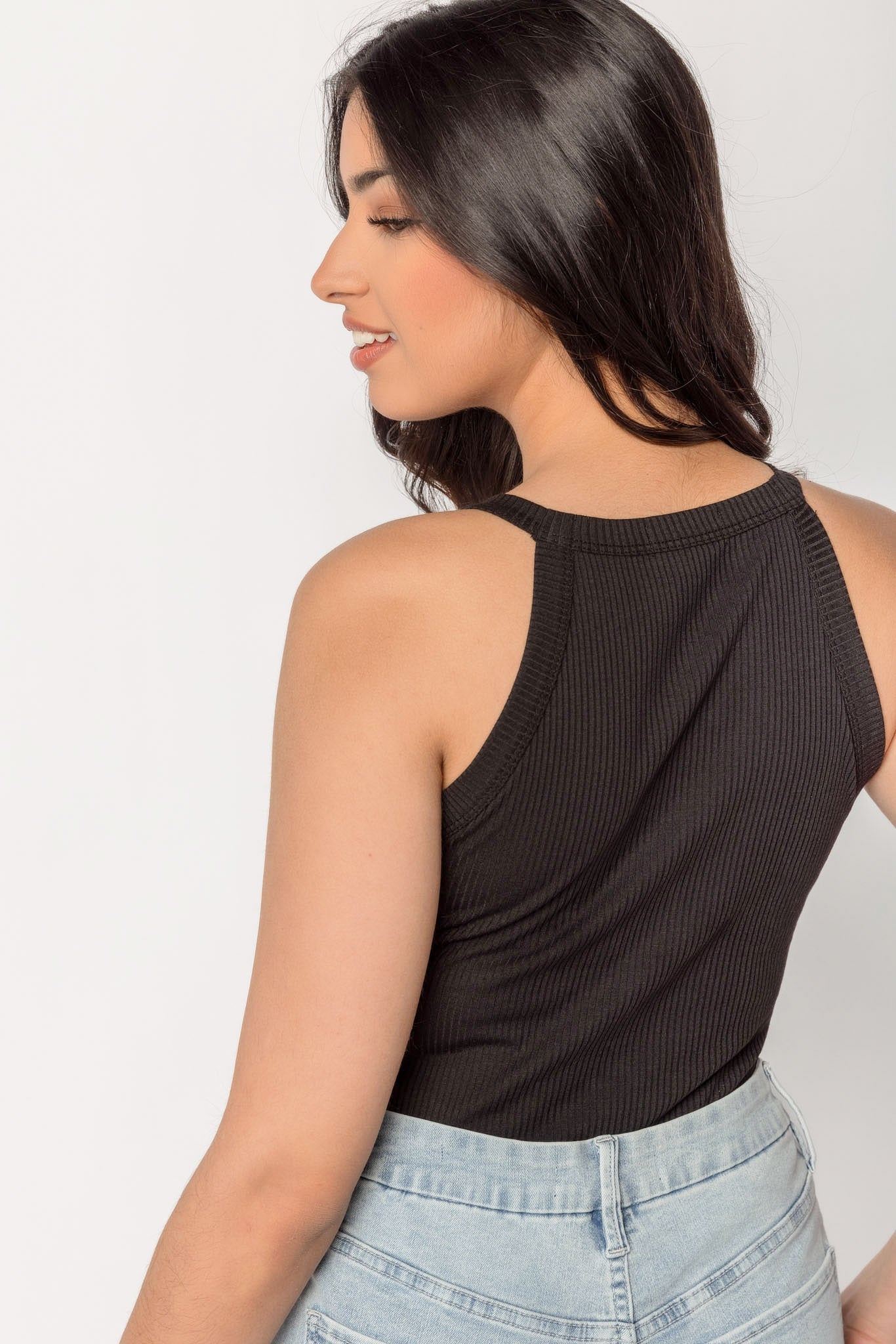 Ribbed High Neck Tank