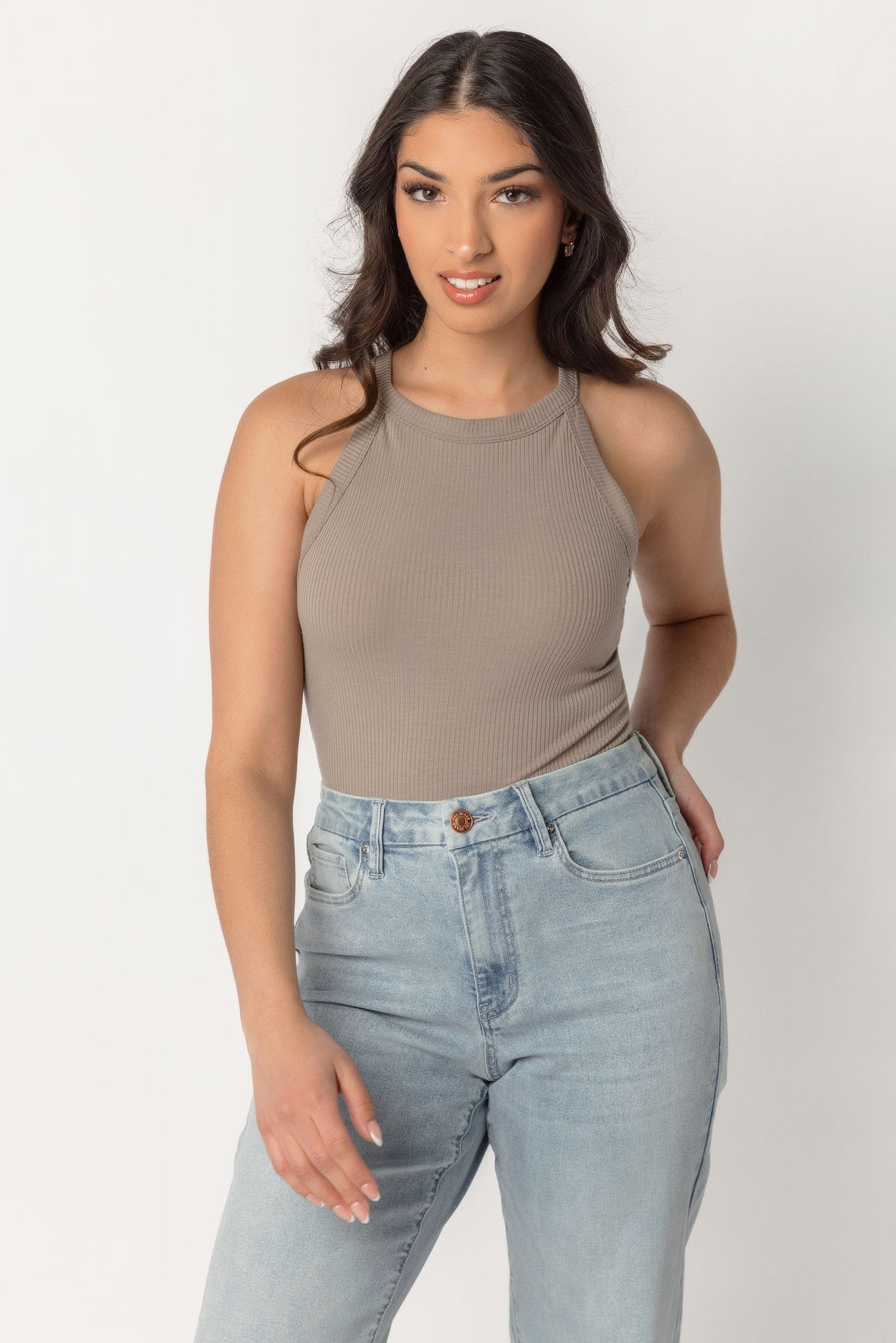 Ribbed High Neck Tank
