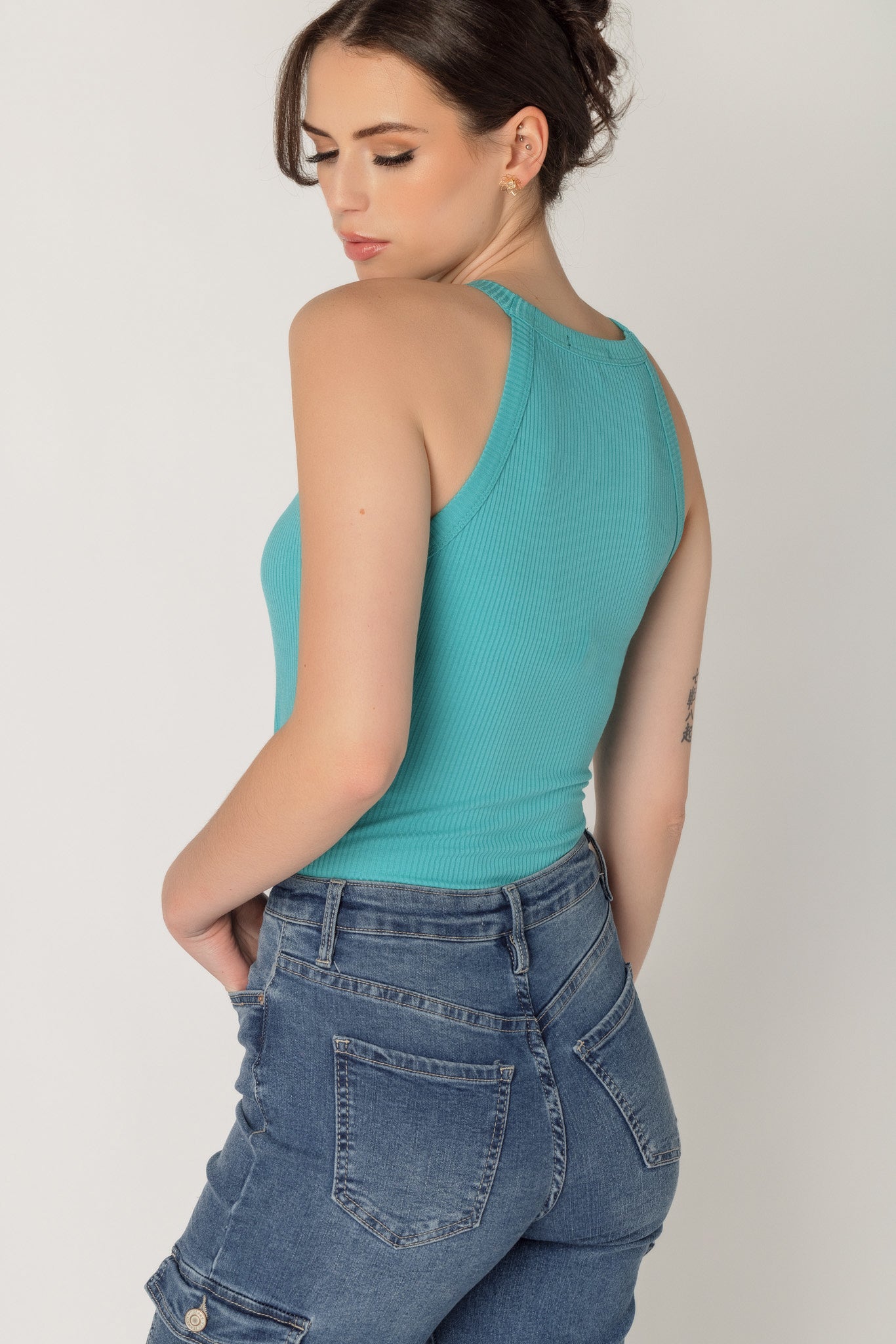 Ribbed High Neck Tank