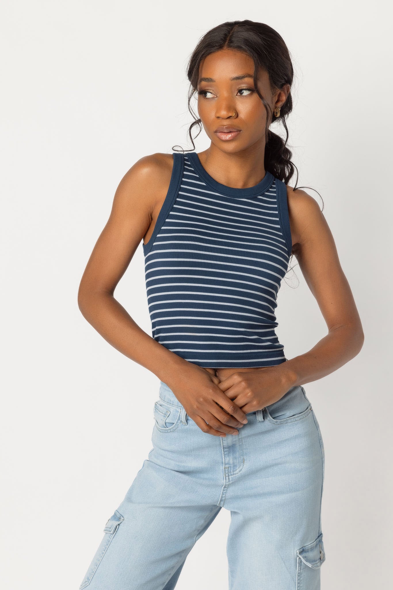 Wallflower Cindy Stripe Seamless High Neck Crop Top