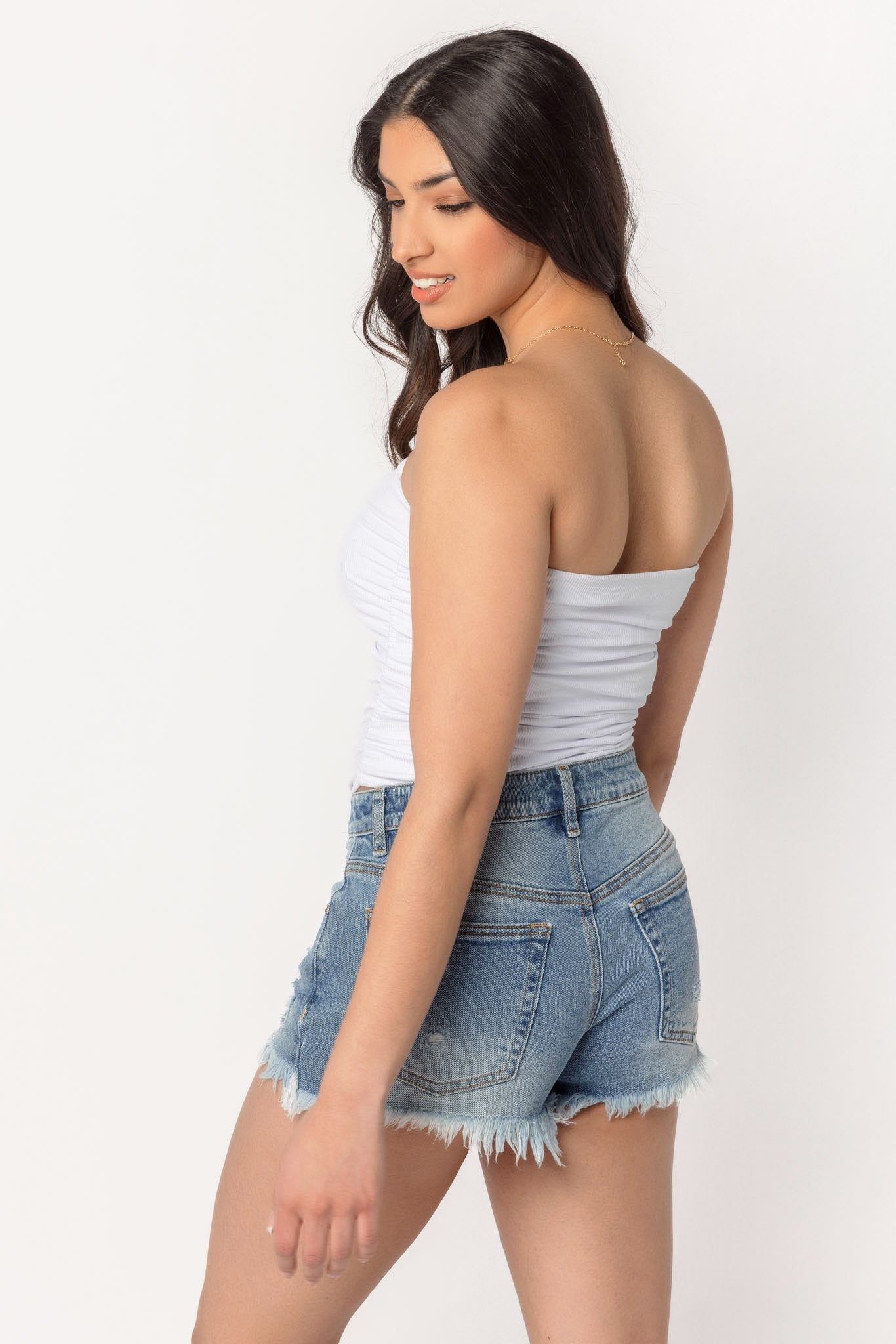 Ribbed Double Layer Ruched Tube Top