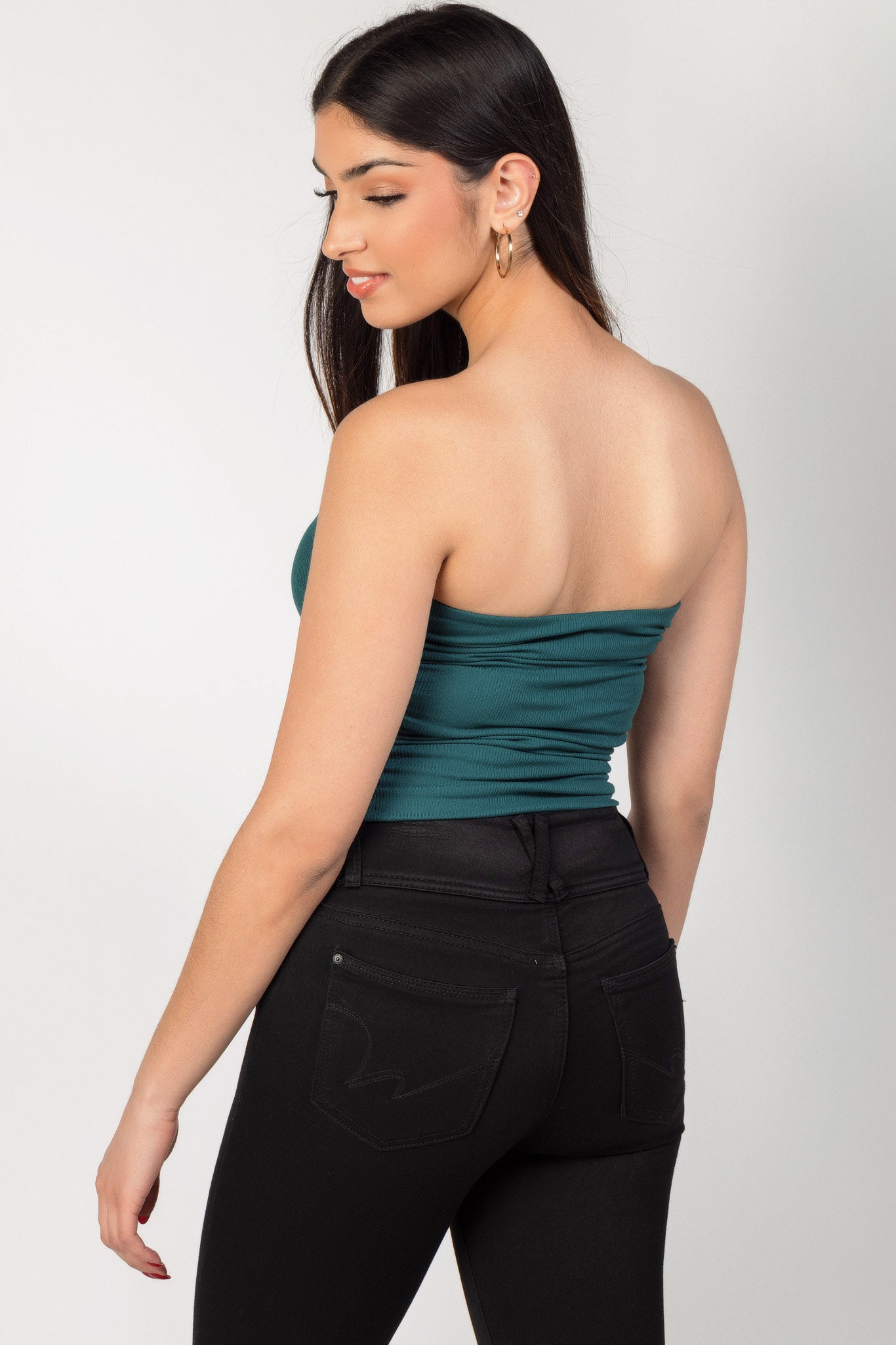 Ribbed Double Layer Ruched Tube Top