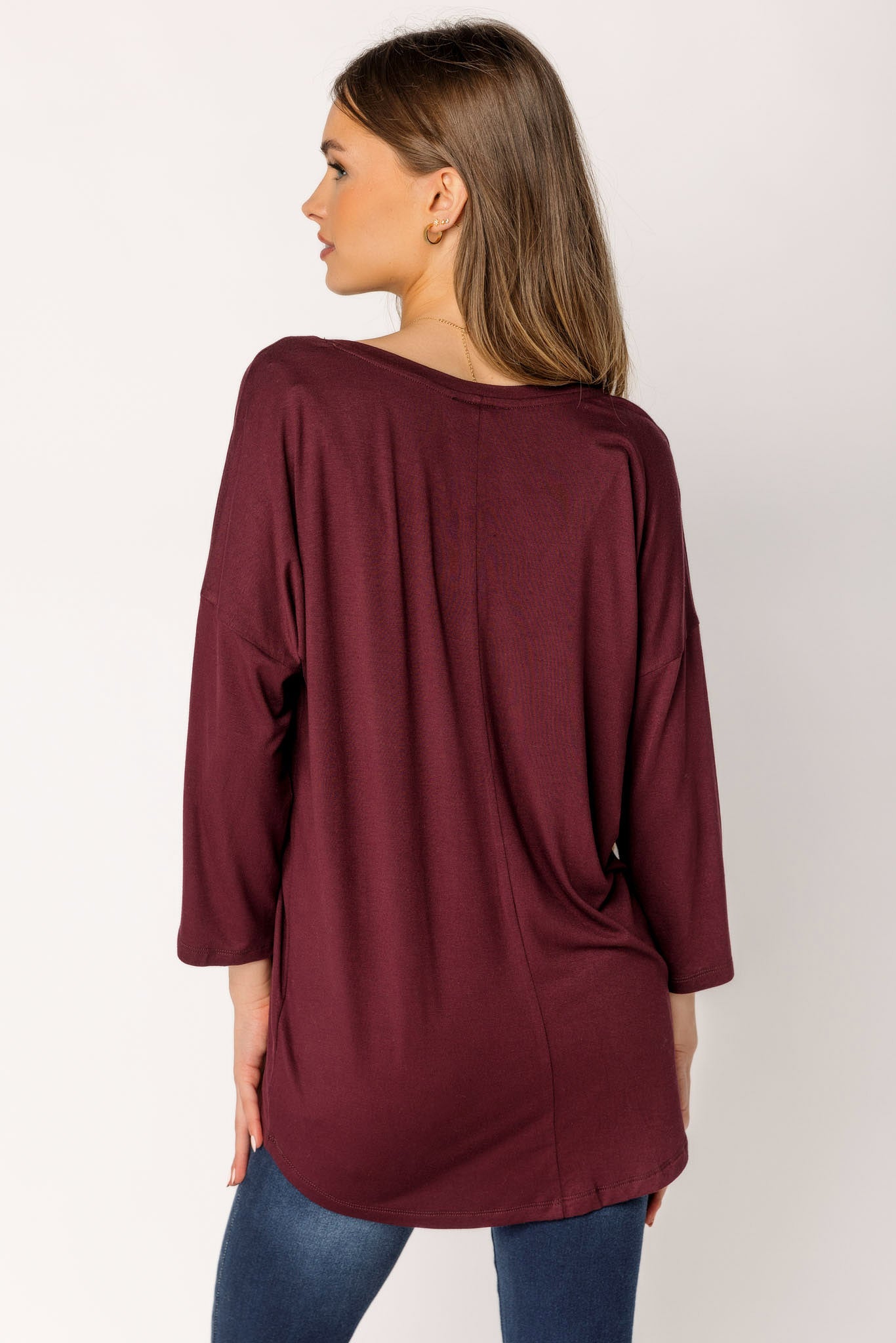 3/4-Sleeve V-Neck Tunic with Dolman Sleeves
