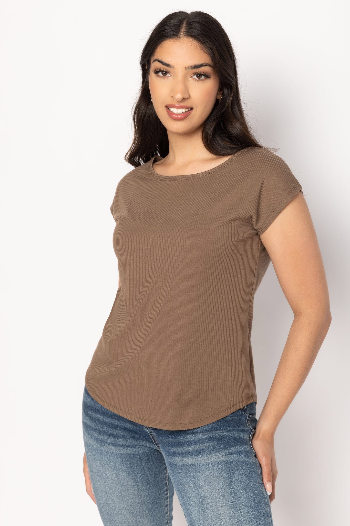 Ribbed Cap-Sleeve Top