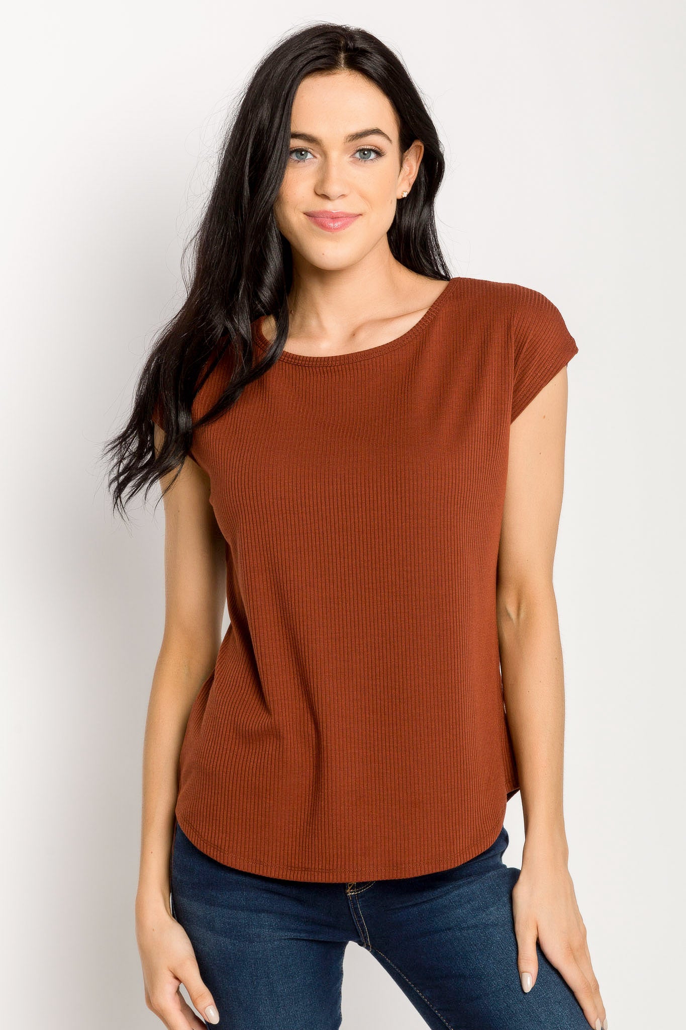 Ribbed Cap-Sleeve Top