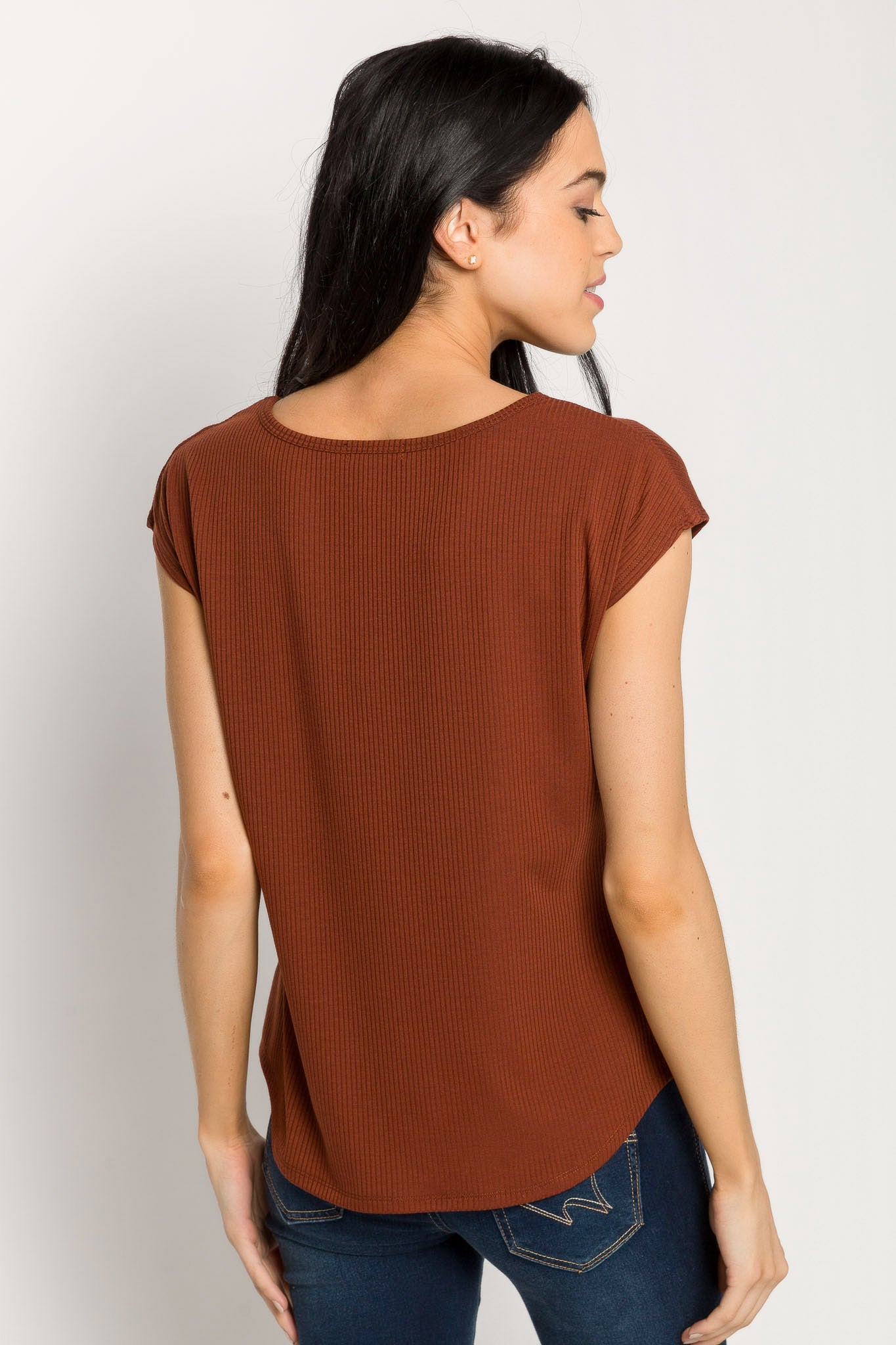 Ribbed Cap-Sleeve Top
