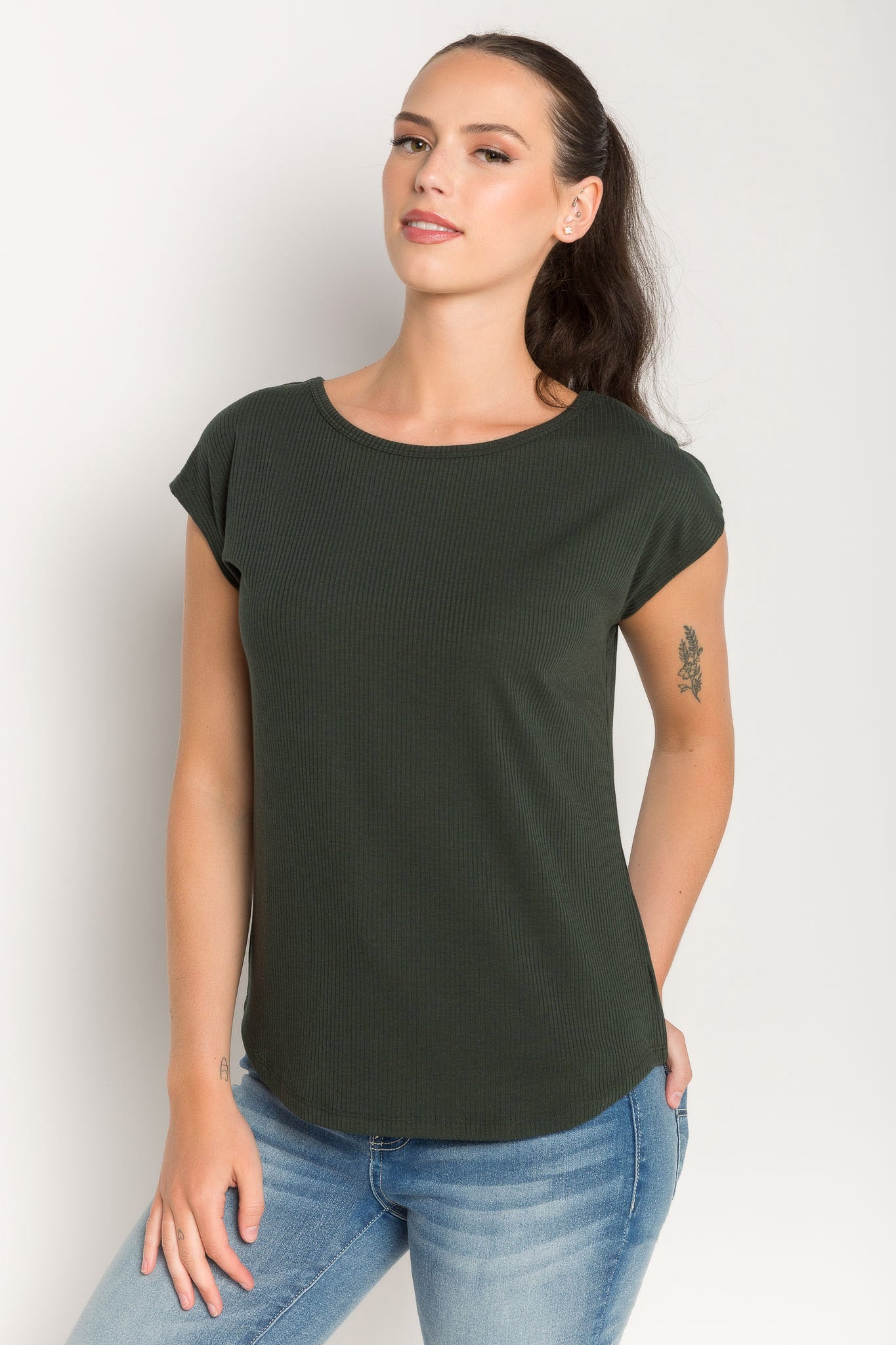 Ribbed Cap-Sleeve Top