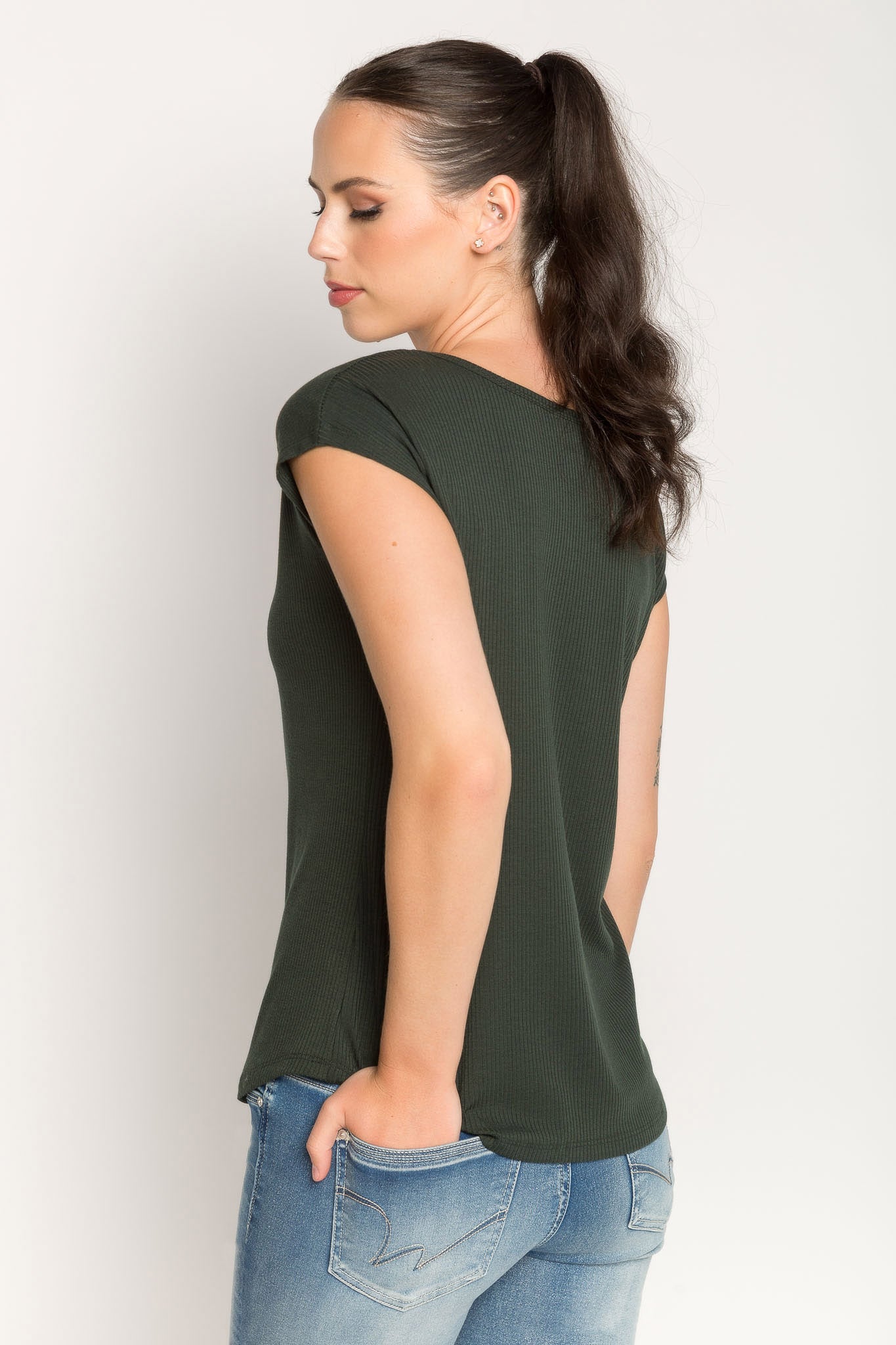 Ribbed Cap-Sleeve Top