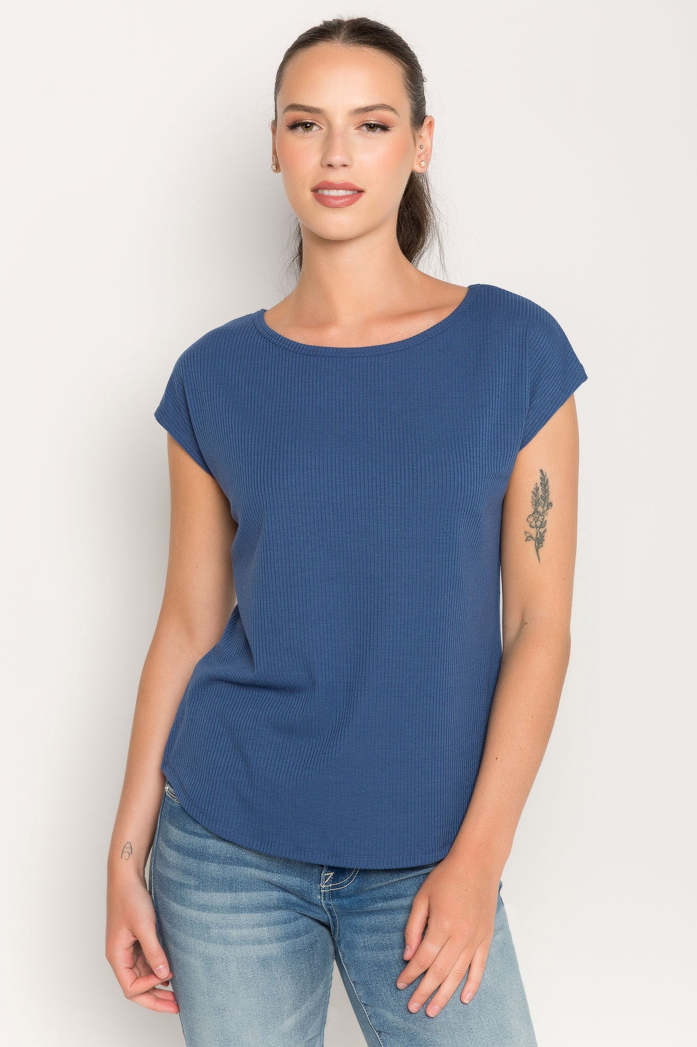 Ribbed Cap-Sleeve Top