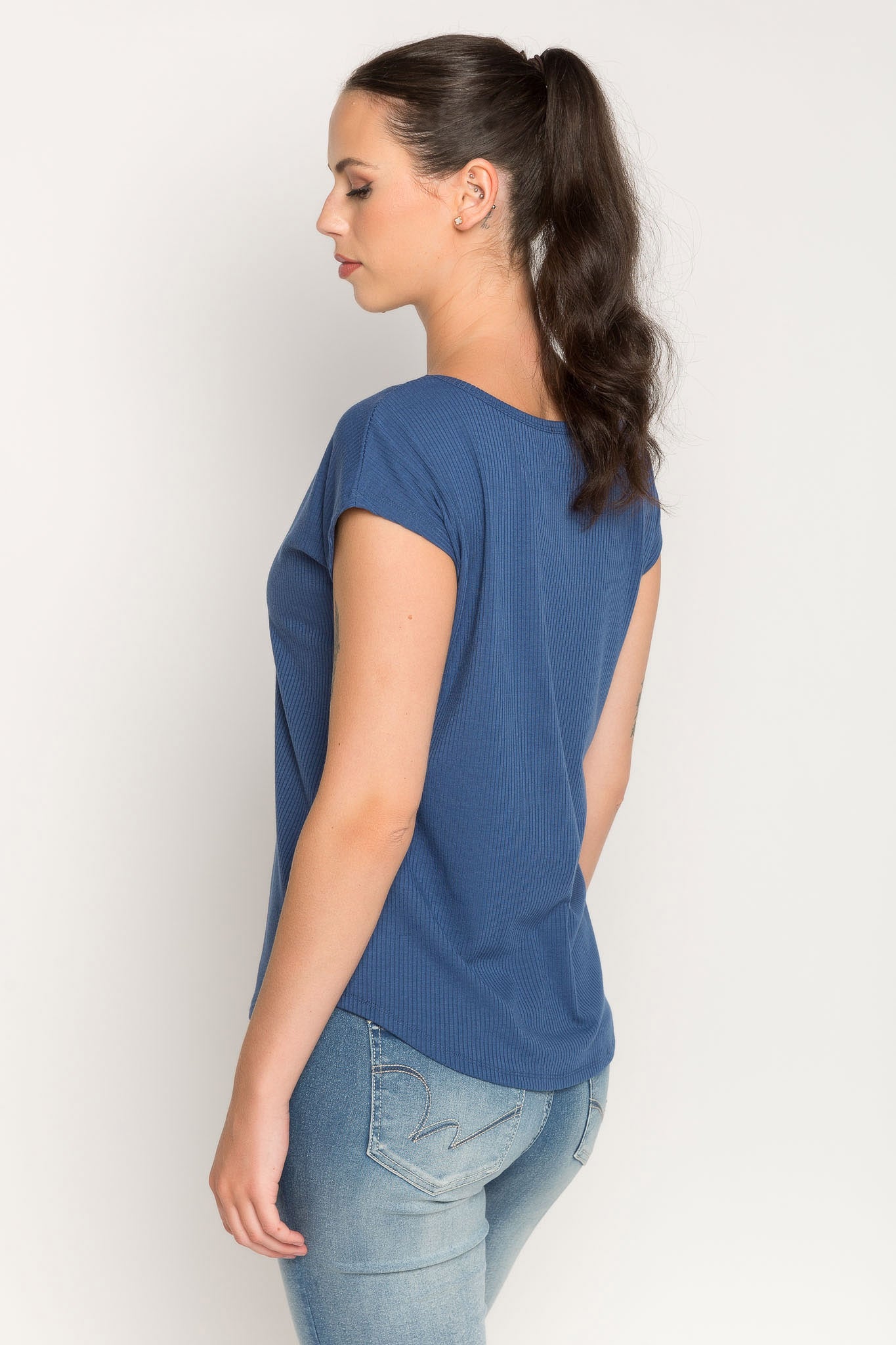 Ribbed Cap-Sleeve Top