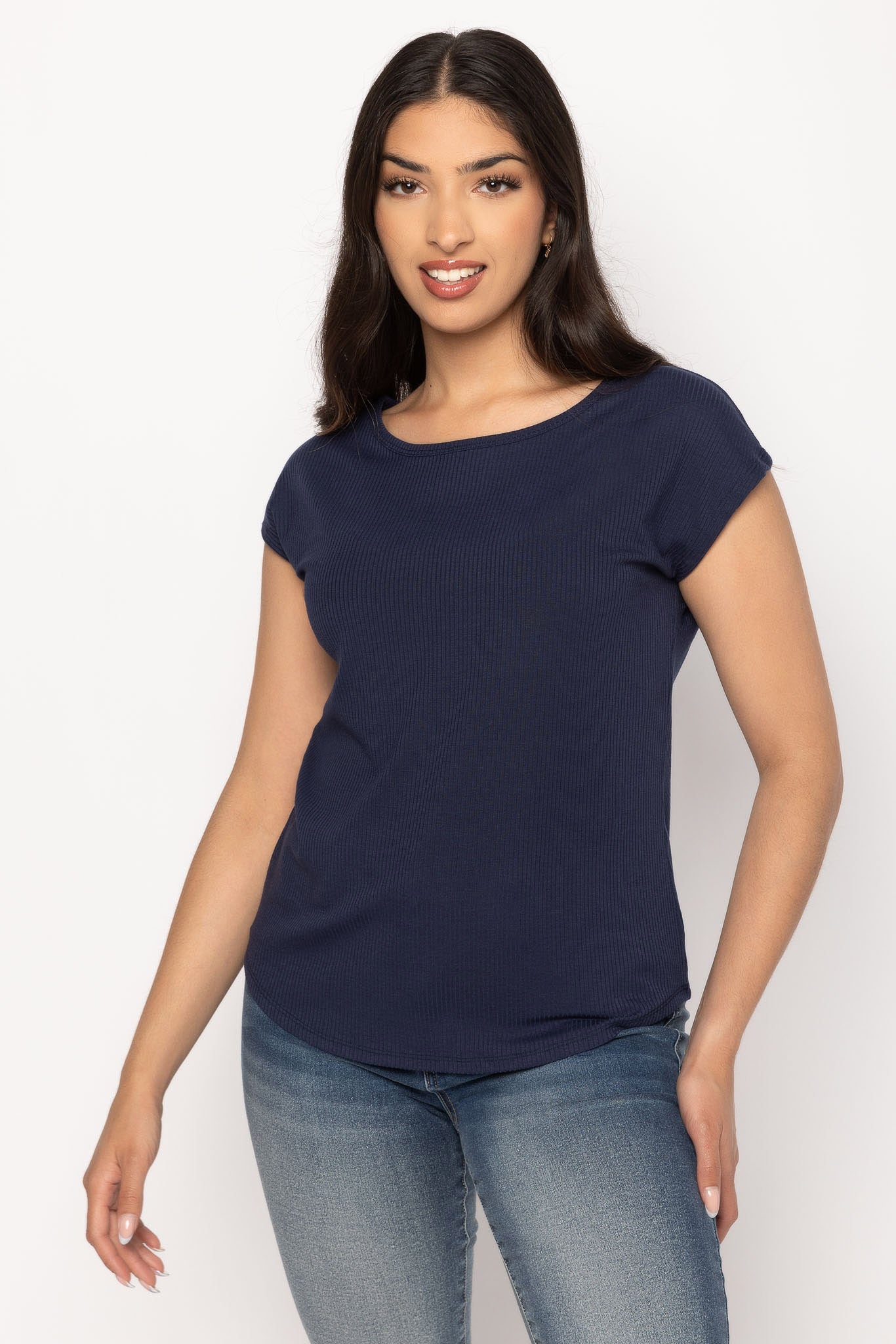 Ribbed Cap-Sleeve Top